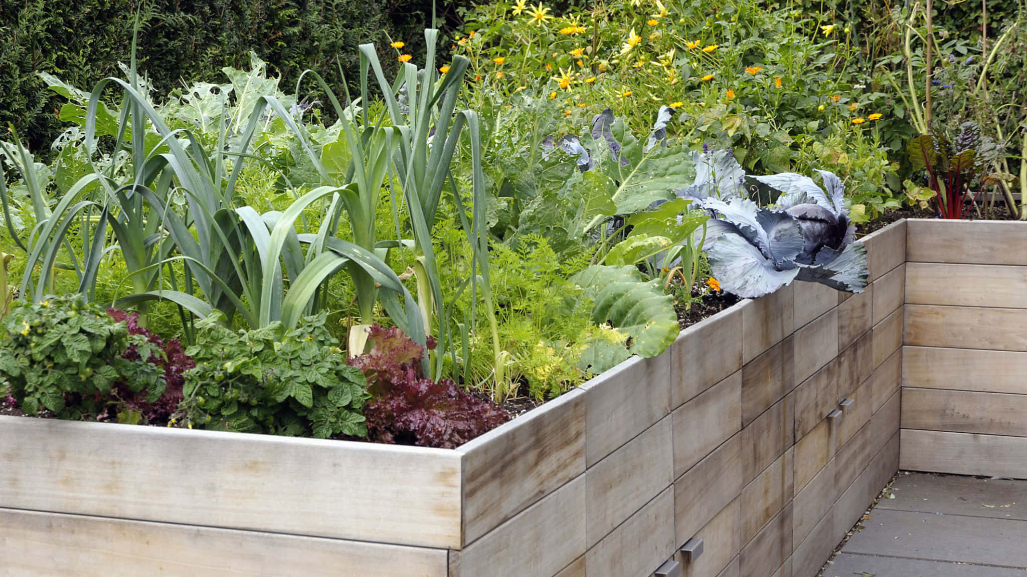 Herb Garden, 2048 x 1152, wooden raised garden bed, Full HD Desktop Wallpaper