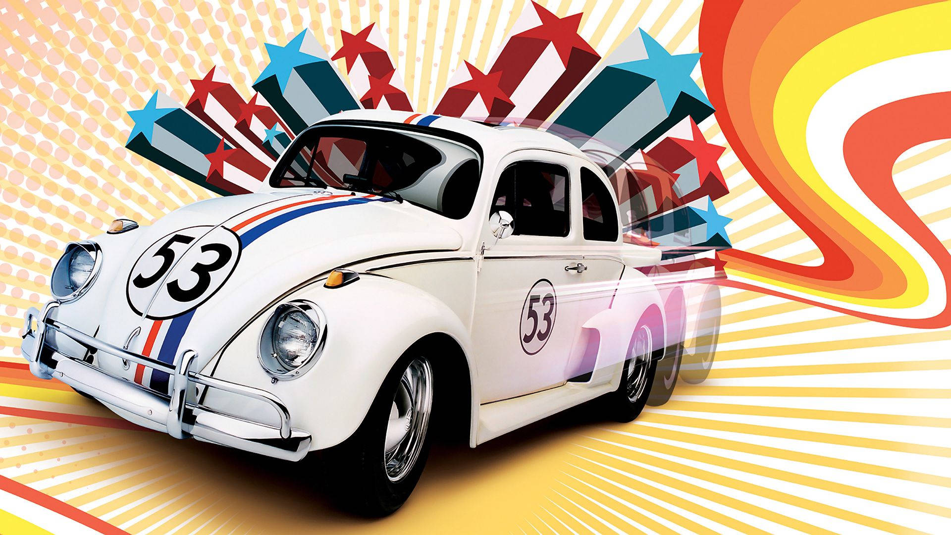 Herbie Fully Loaded, white vintage race car, number 53, Full HD Desktop Wallpaper
