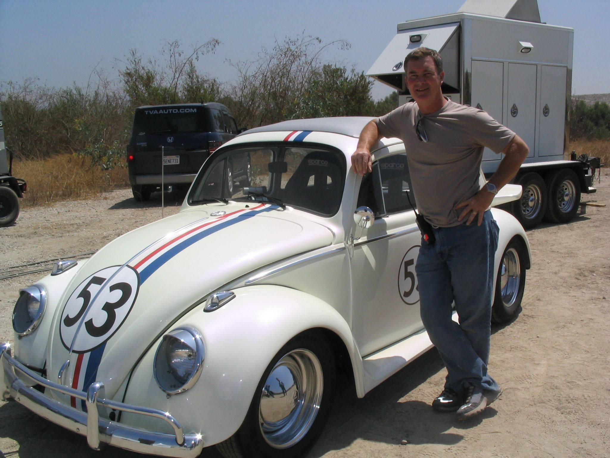 Herbie Fully Loaded, white vintage race car, red blue stripes, Full HD Desktop Wallpaper