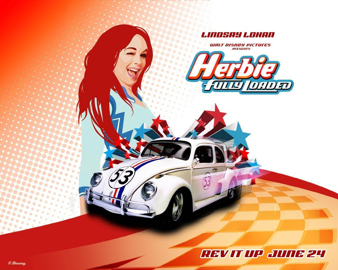 Herbie Fully Loaded, white race car, stars and stripes, HD Desktop Wallpaper