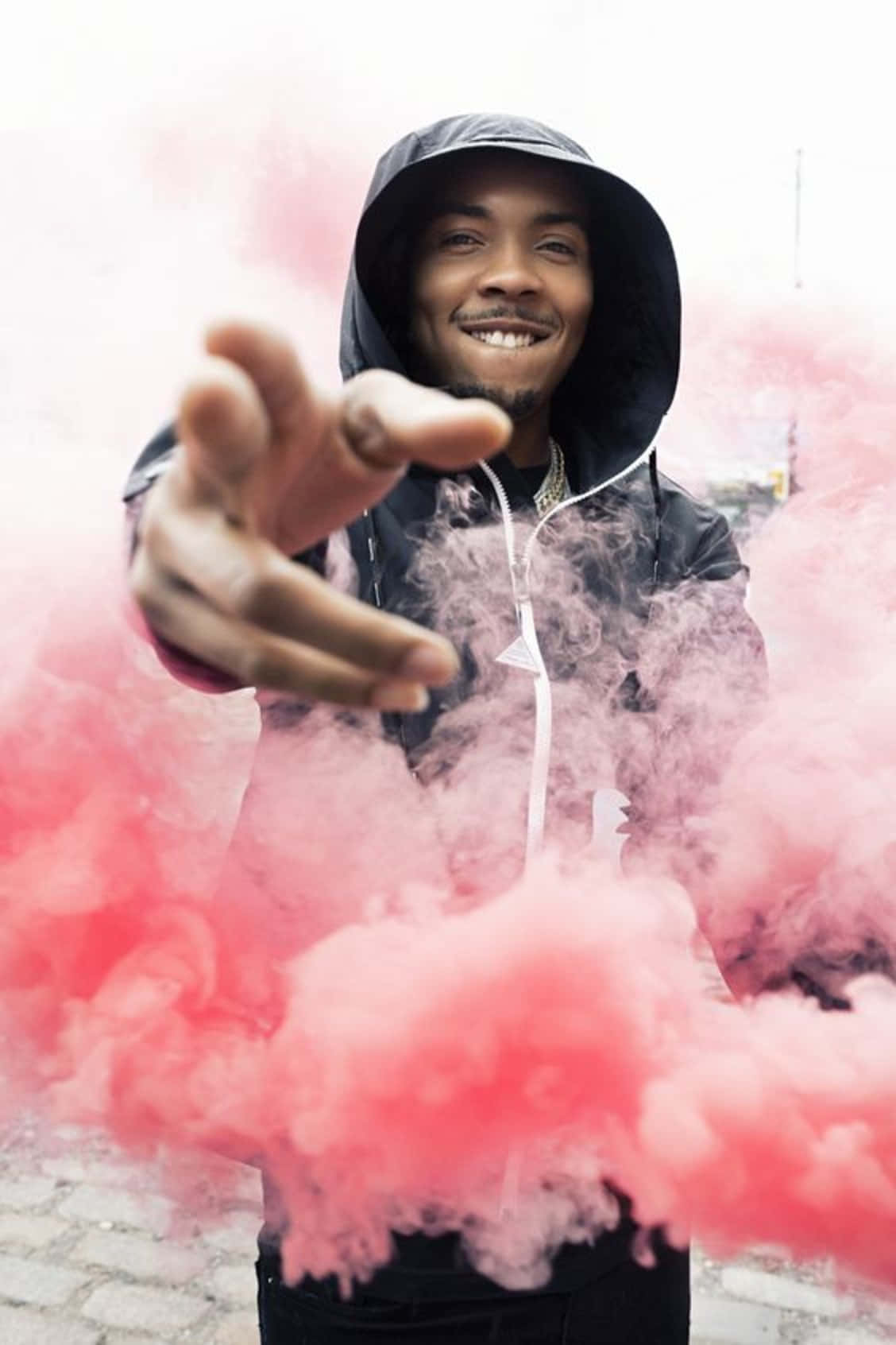 Herbo iPhone, black hoodie, vibrant pink smoke, HD Phone Wallpaper