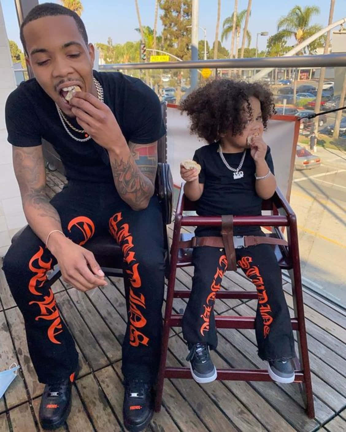 Herbo iPhone, black and orange outfits, wooden deck, HD Phone Wallpaper