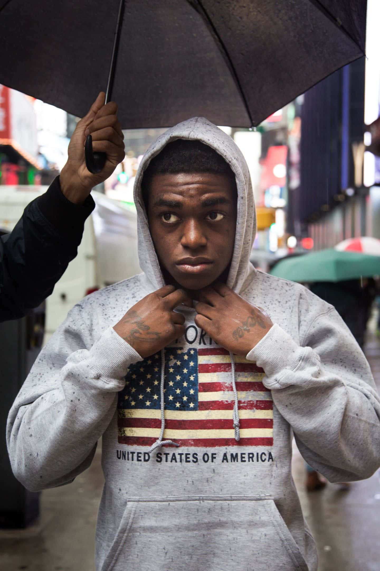 Herbo iPhone, grey hoodie, American flag graphic, Full HD Phone Wallpaper