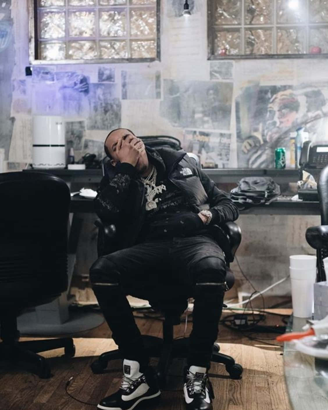 Herbo iPhone, all black, cluttered studio chair, HD Phone Wallpaper