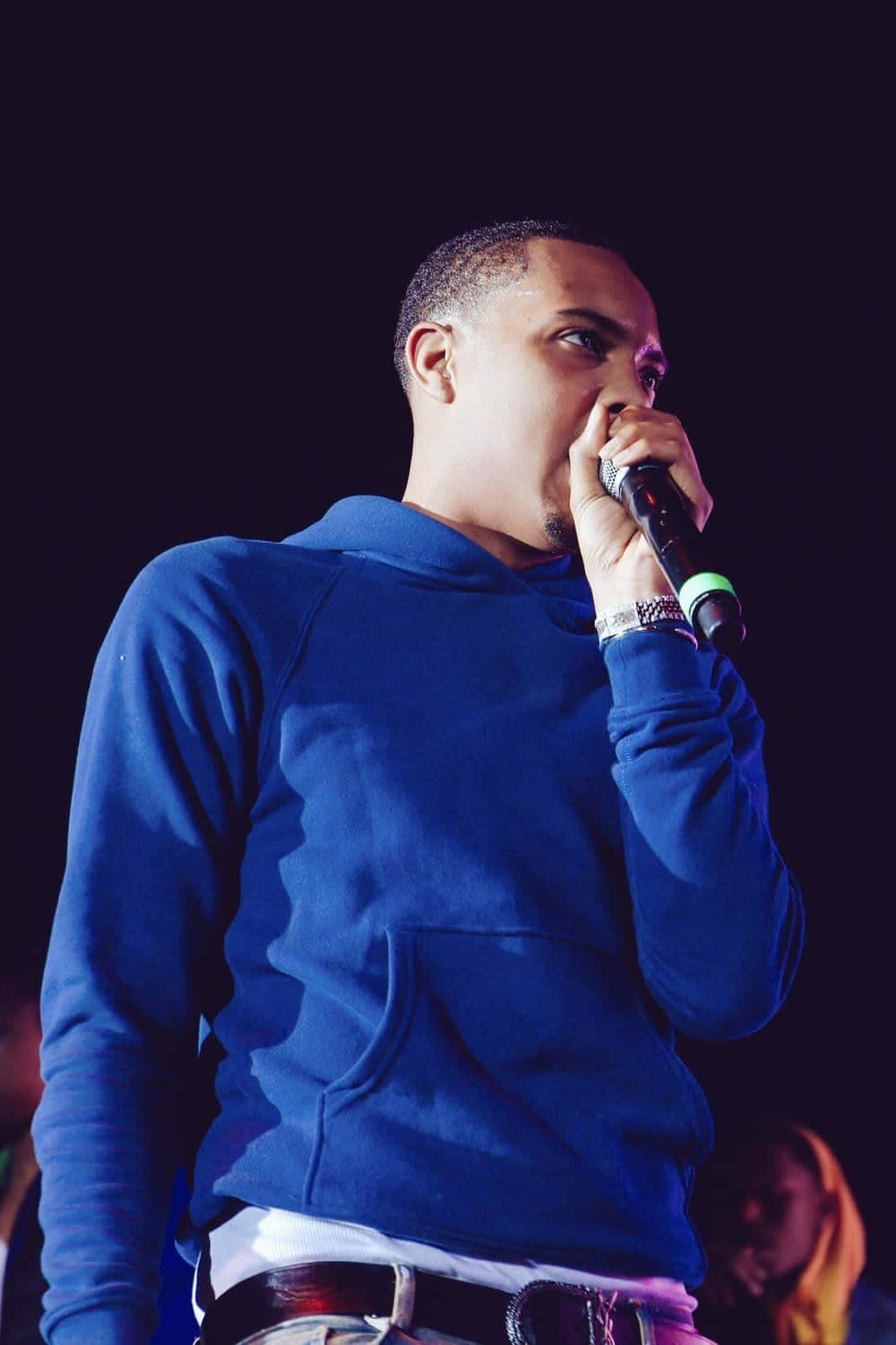 Herbo iPhone, blue hoodie, microphone, HD Phone Wallpaper