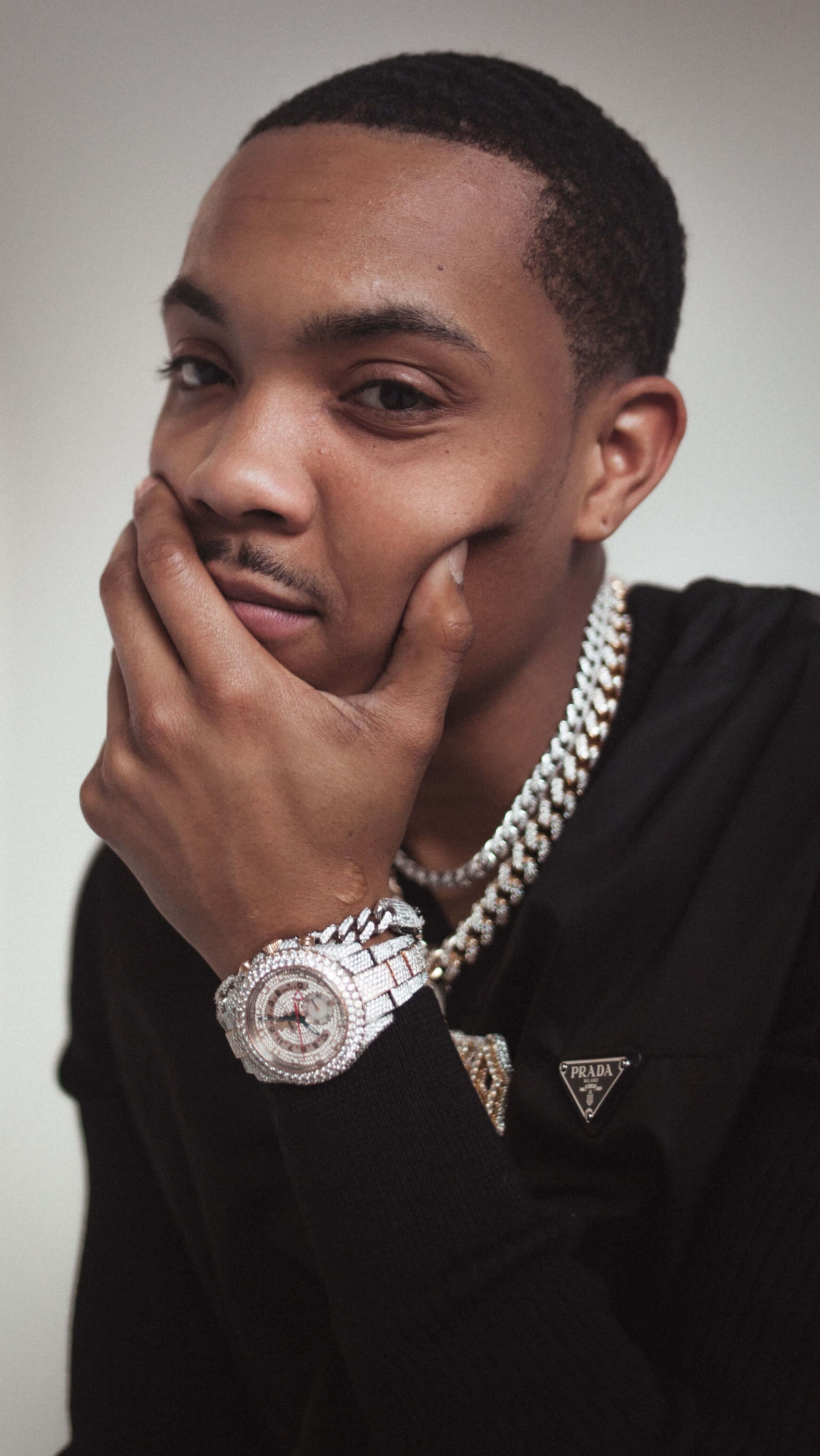 Herbo iPhone, black sweater, diamond-encrusted watch, 4K Phone Wallpaper