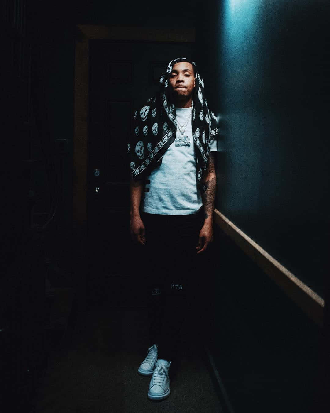 Herbo iPhone, tattoos, skull-patterned bandana, HD Phone Wallpaper