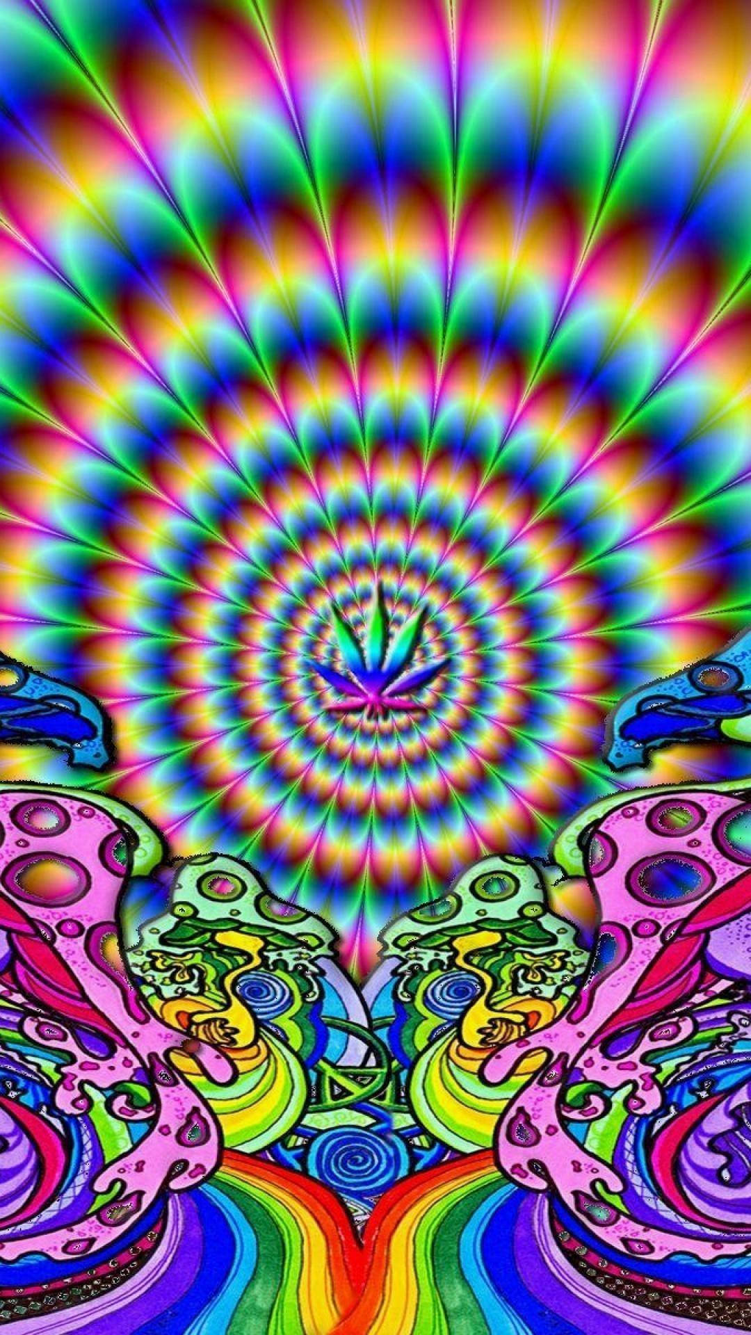Psychedelic iPhone, cannabis leaf, vibrant psychedelic spiral, Full HD Phone Wallpaper