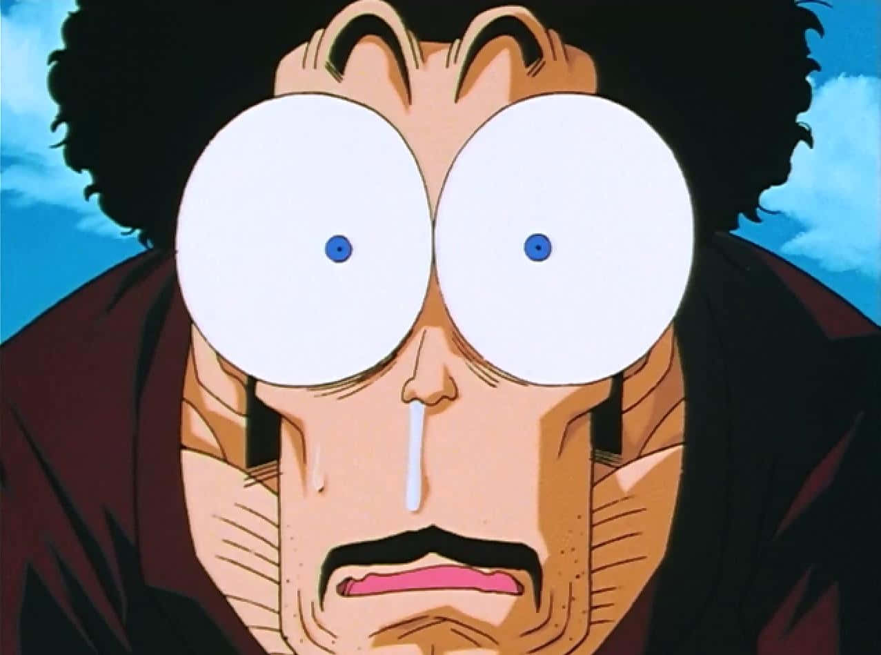 Hercule Satan, blue sky, bulging white eyes, SD Desktop Wallpaper