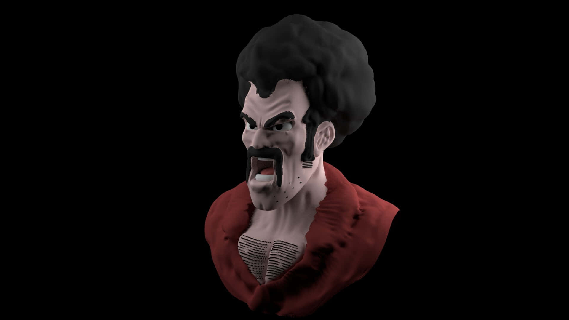 Hercule Satan, 3d-rendered anime bust, black afro hair, Full HD Desktop Wallpaper