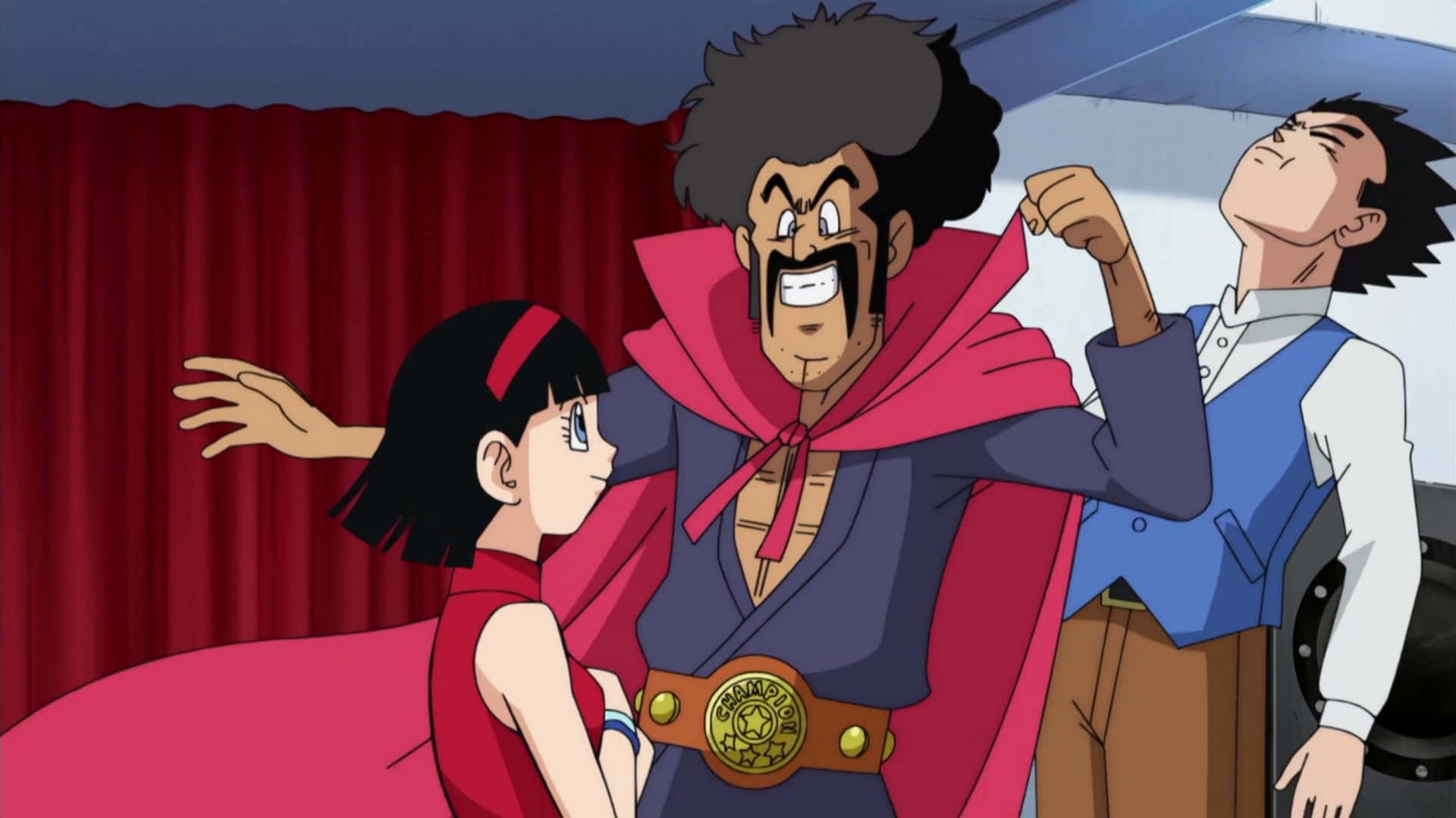 Hercule Satan, championship belt, red curtains, Full HD Desktop Wallpaper