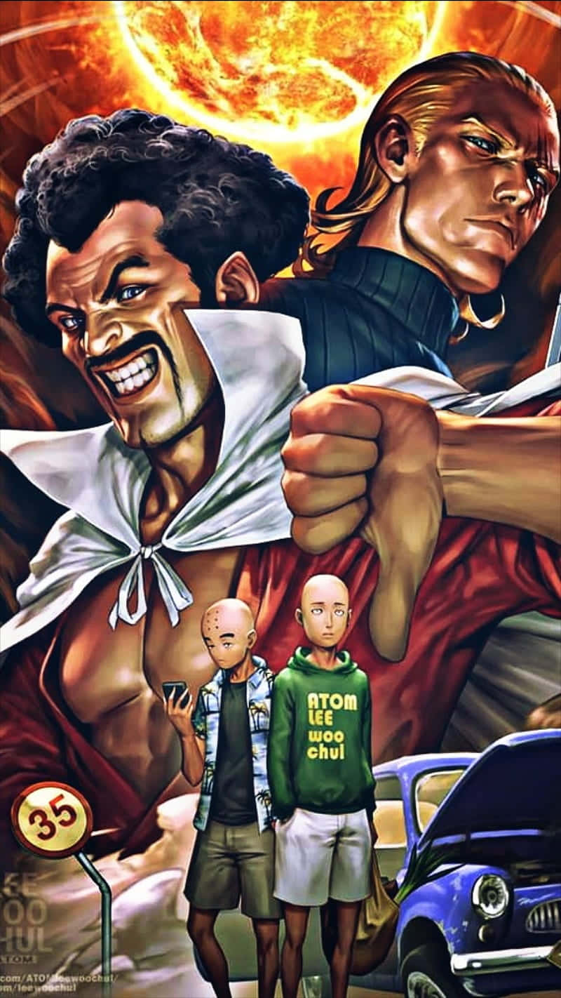 Hercule Satan, fiery sky, two boys, HD Phone Wallpaper