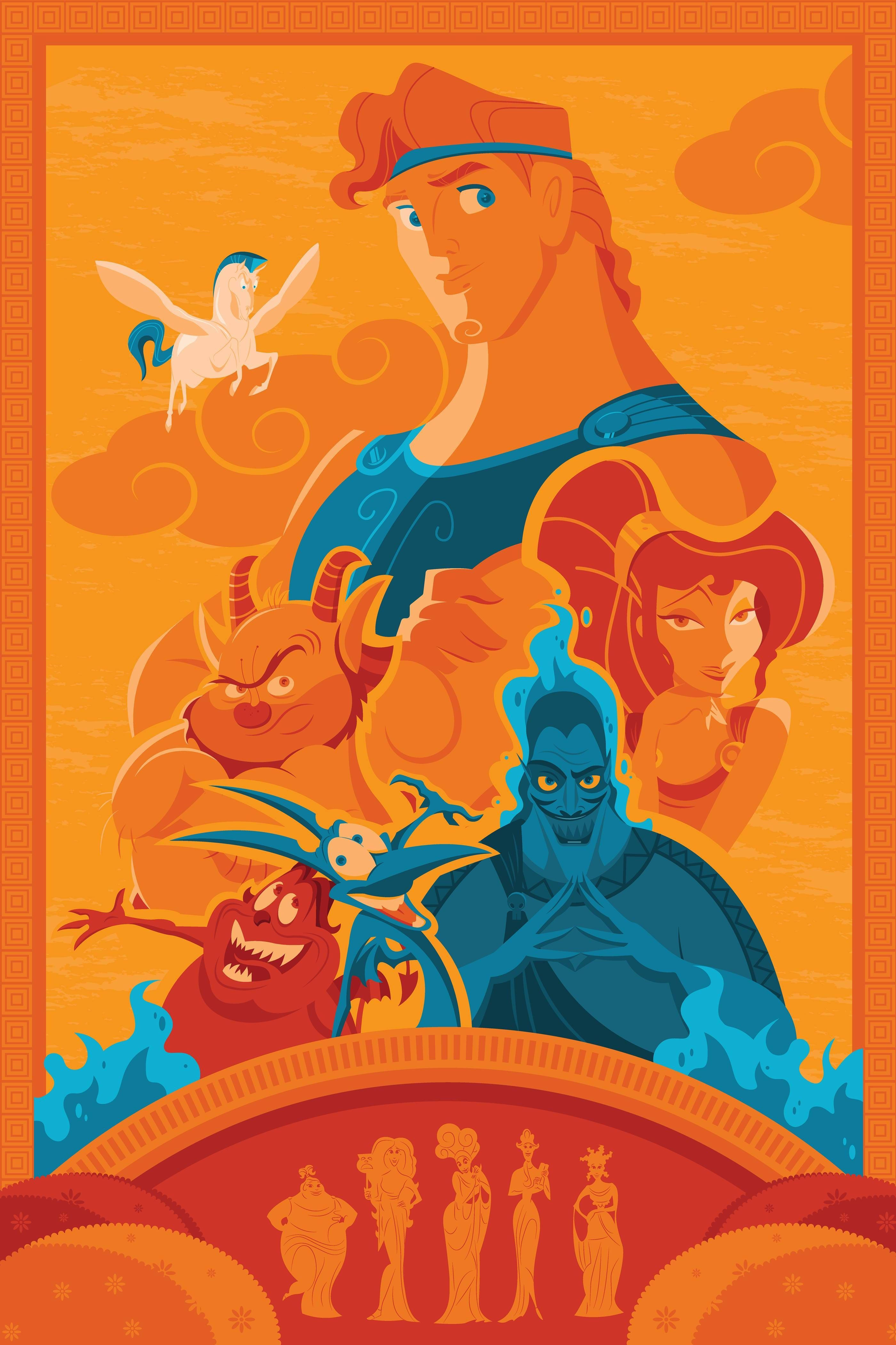 Hercules, mythological characters, warm orange background, 4K Phone Wallpaper