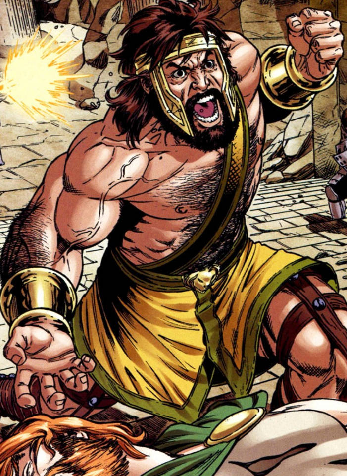 Hercules, golden armor, glowing enemy, SD Phone Wallpaper