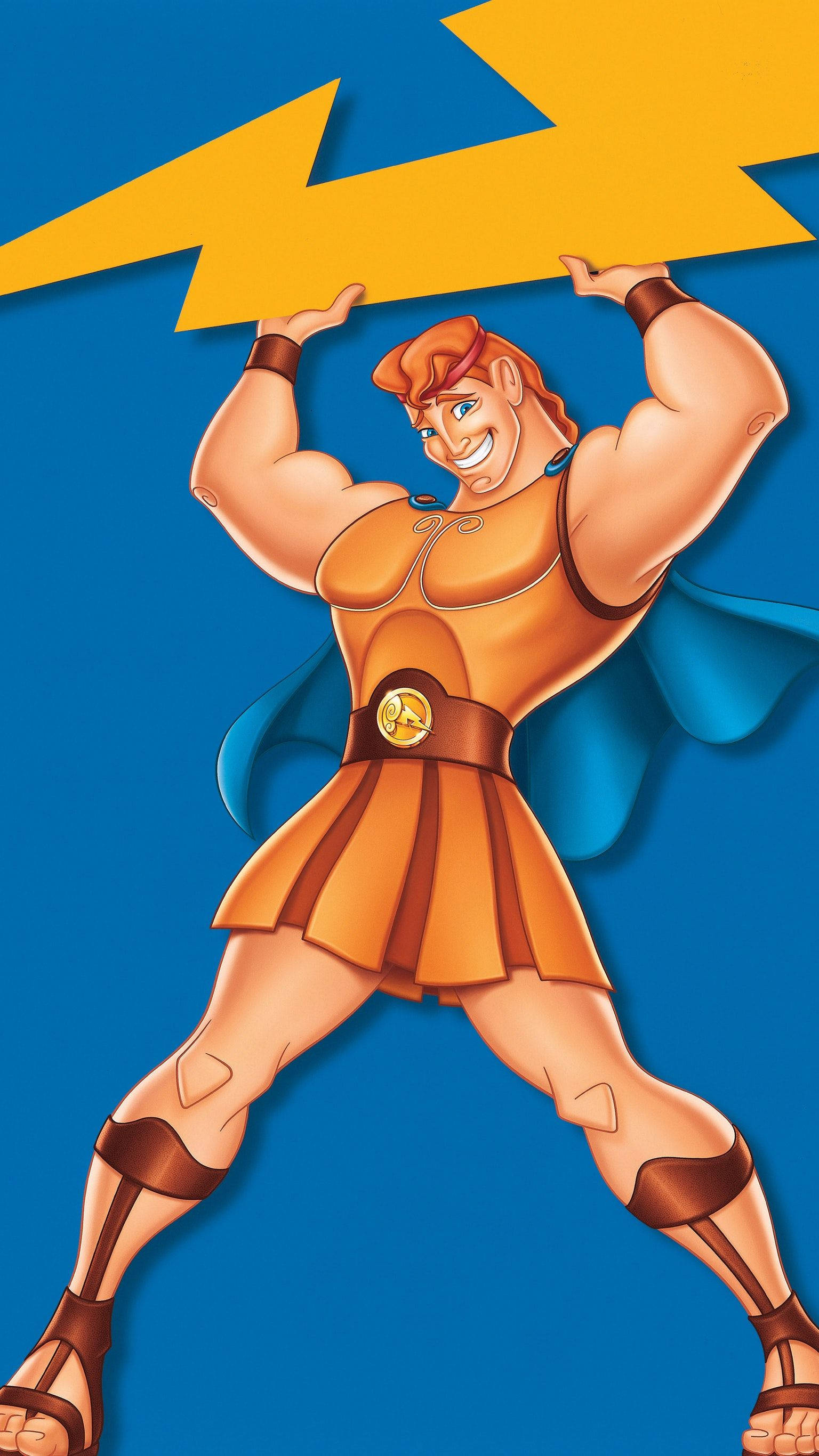 Hercules, orange armor, giant yellow lightning bolt, 2K Phone Wallpaper
