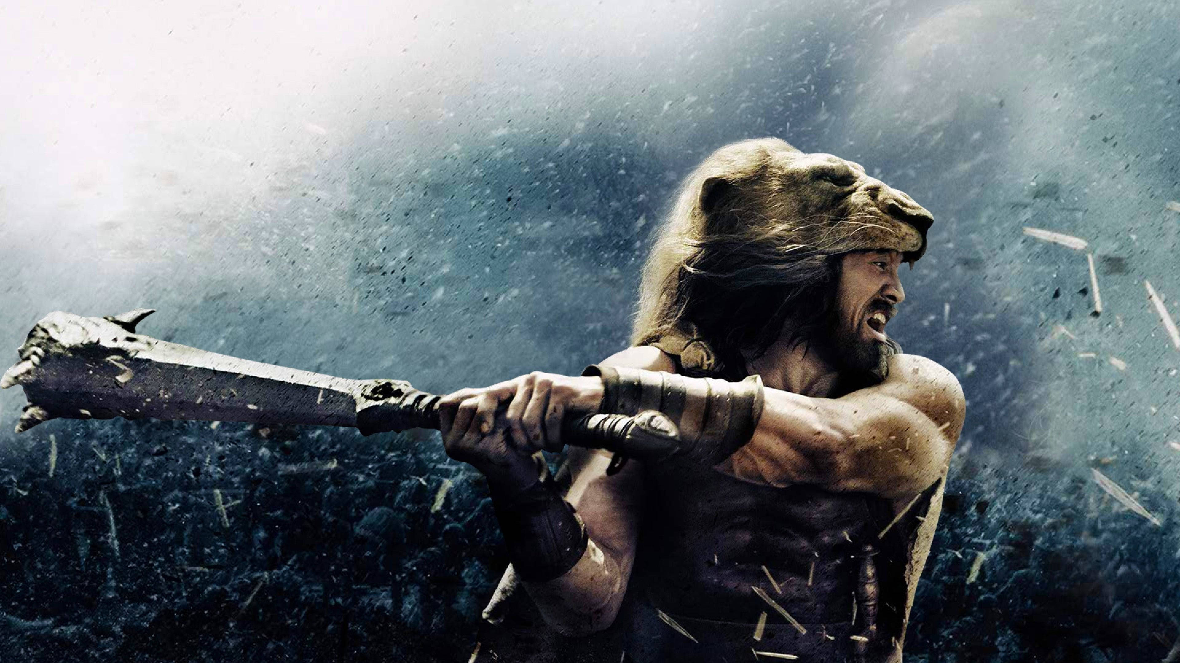 Hercules, lion-headed helmet, massive battle axe, 4K Desktop Wallpaper