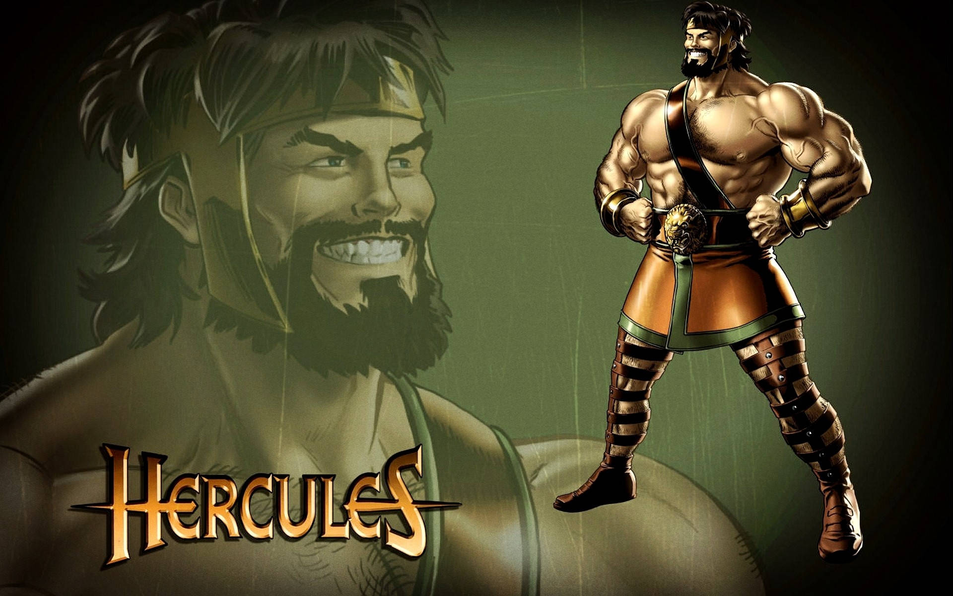 Hercules, ancient armor, golden title text, Full HD Desktop Wallpaper