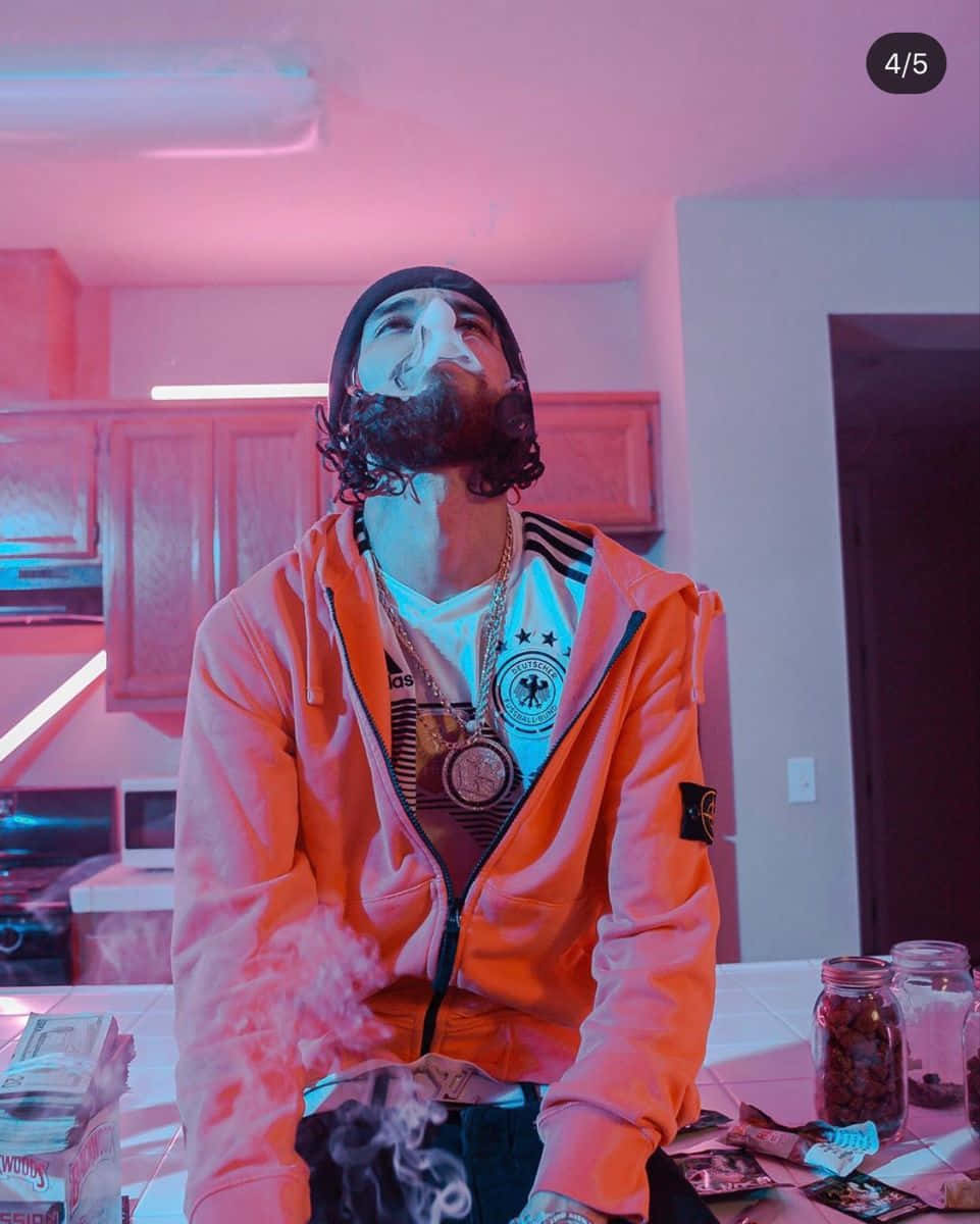 Herencia De Patrones, orange hoodie, pink and blue neon light, SD Phone Wallpaper
