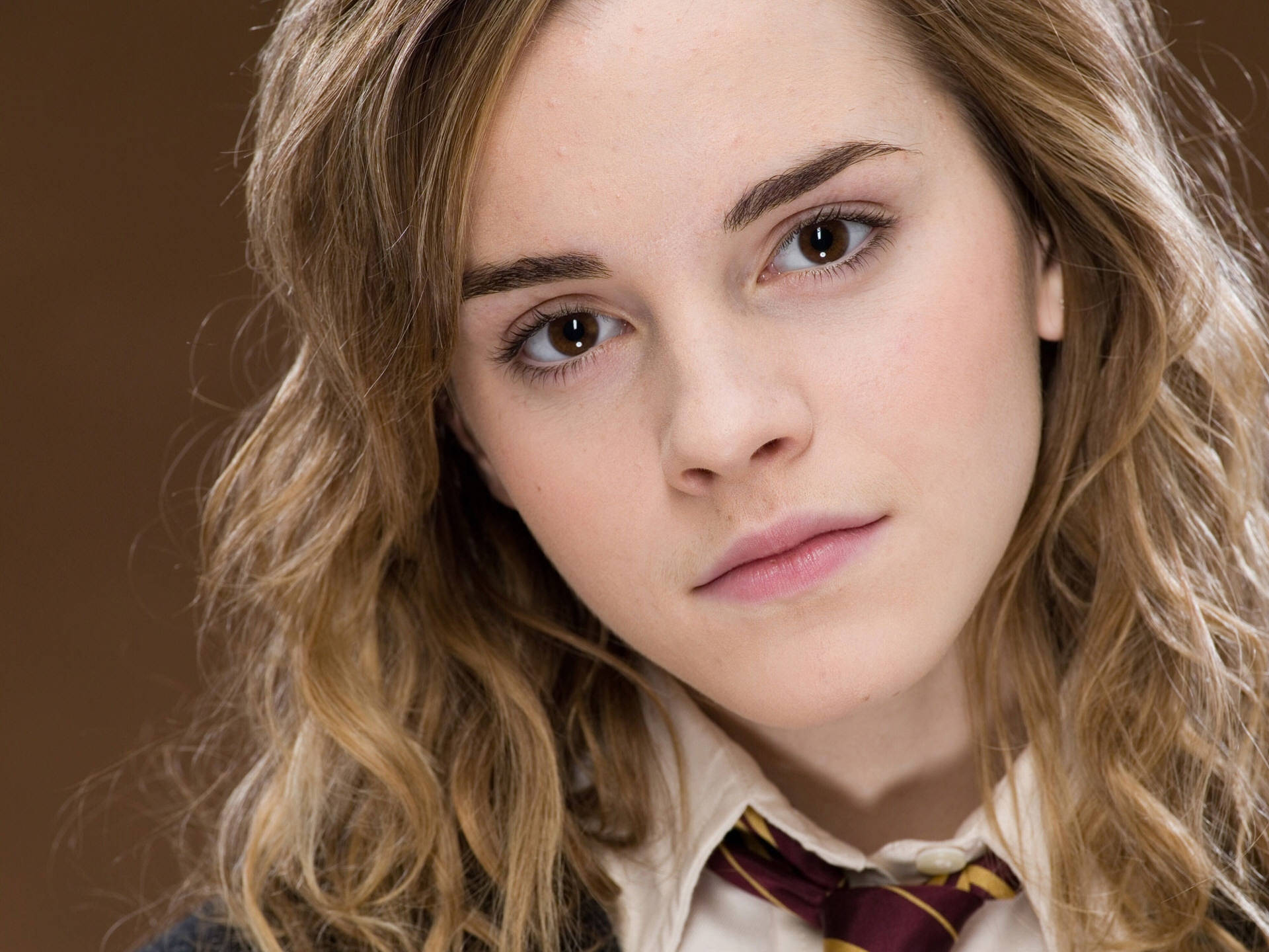 Hermione Granger, wavy blonde hair, maroon and gold tie, Full HD Desktop Wallpaper