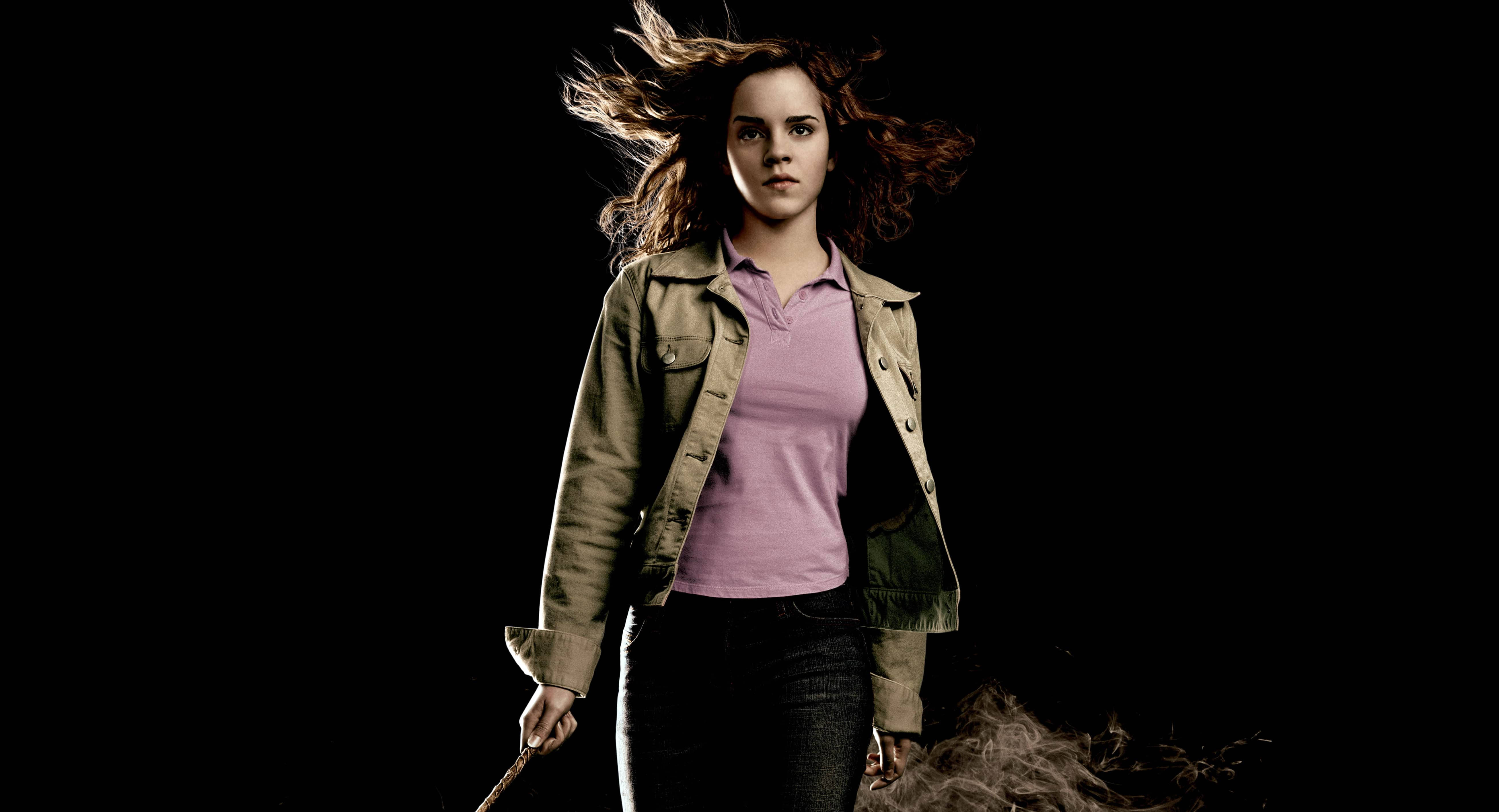 Hermione Granger, flying hair, wand, 5K Desktop Wallpaper