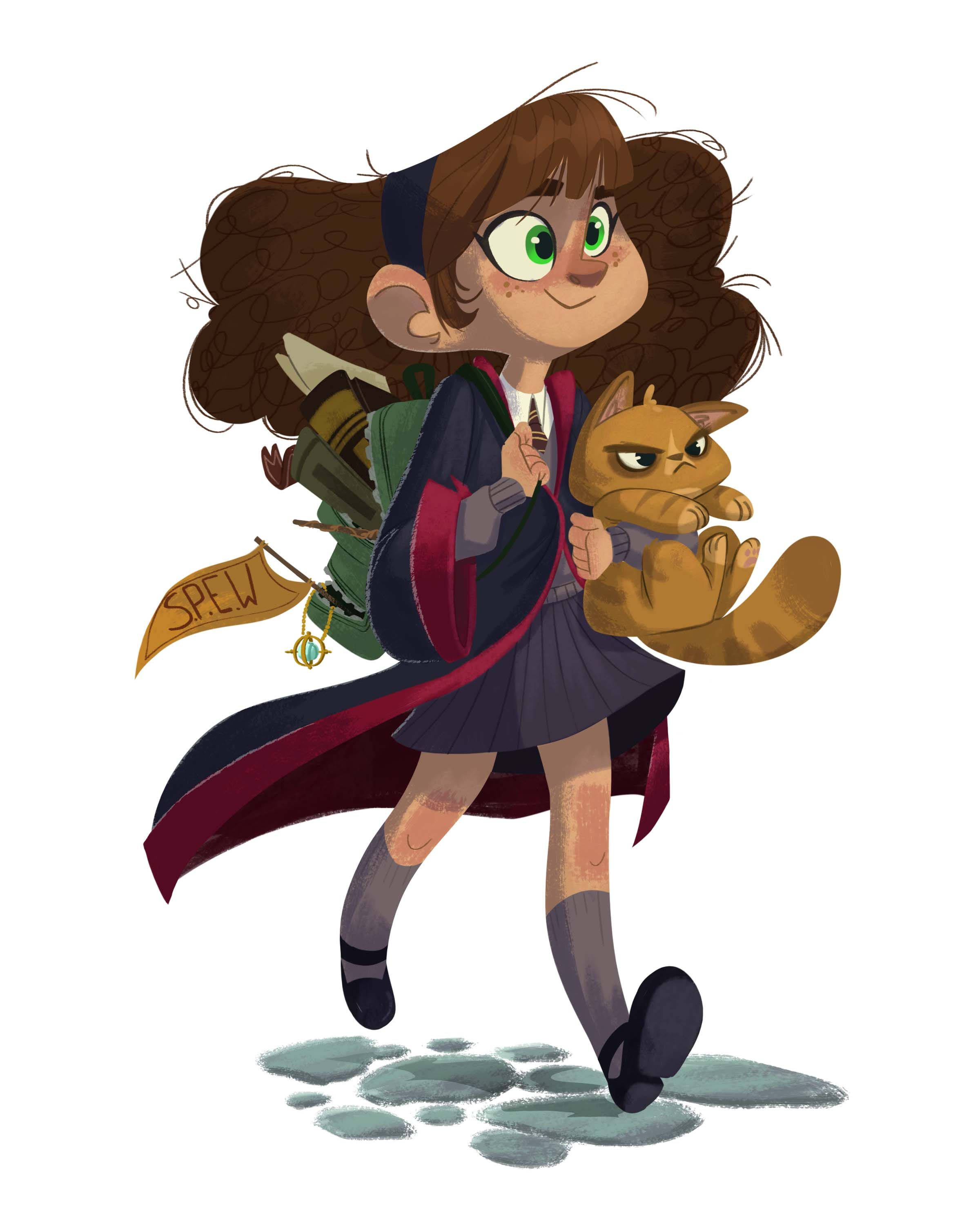 Hermione Granger, green eyes, curly brown hair, 2K Phone Wallpaper