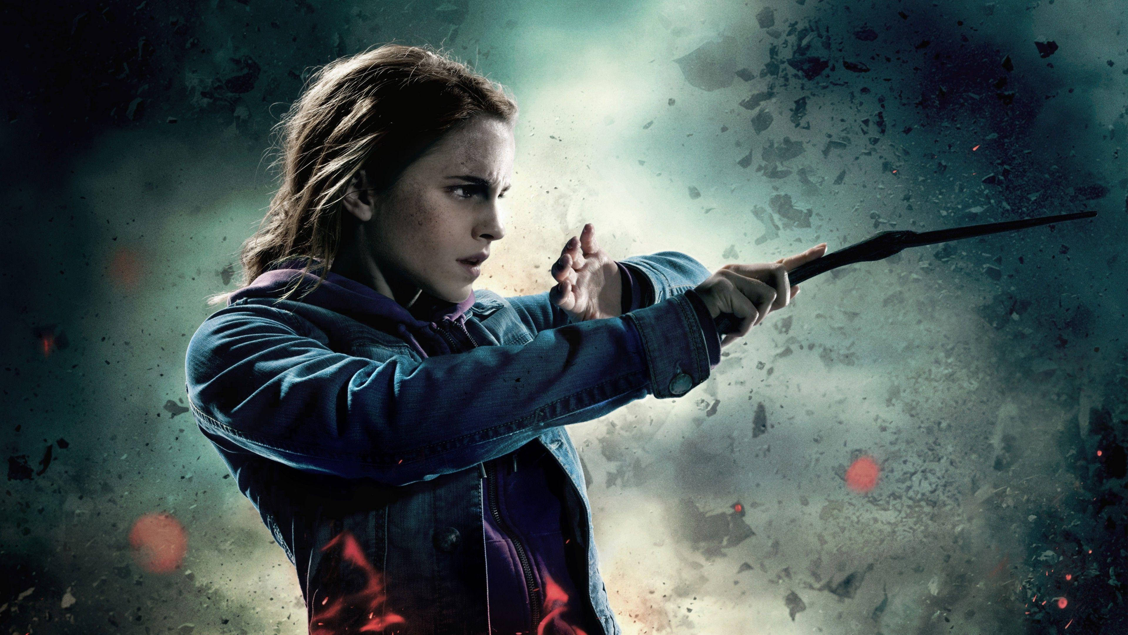 Hermione Granger, denim jacket, wand, 4K Desktop Wallpaper