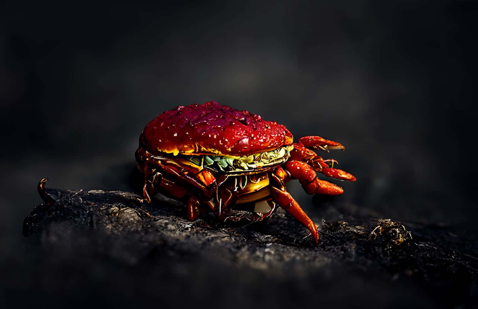 red crab, golden accents, green leafy details, HD Desktop Wallpaper
