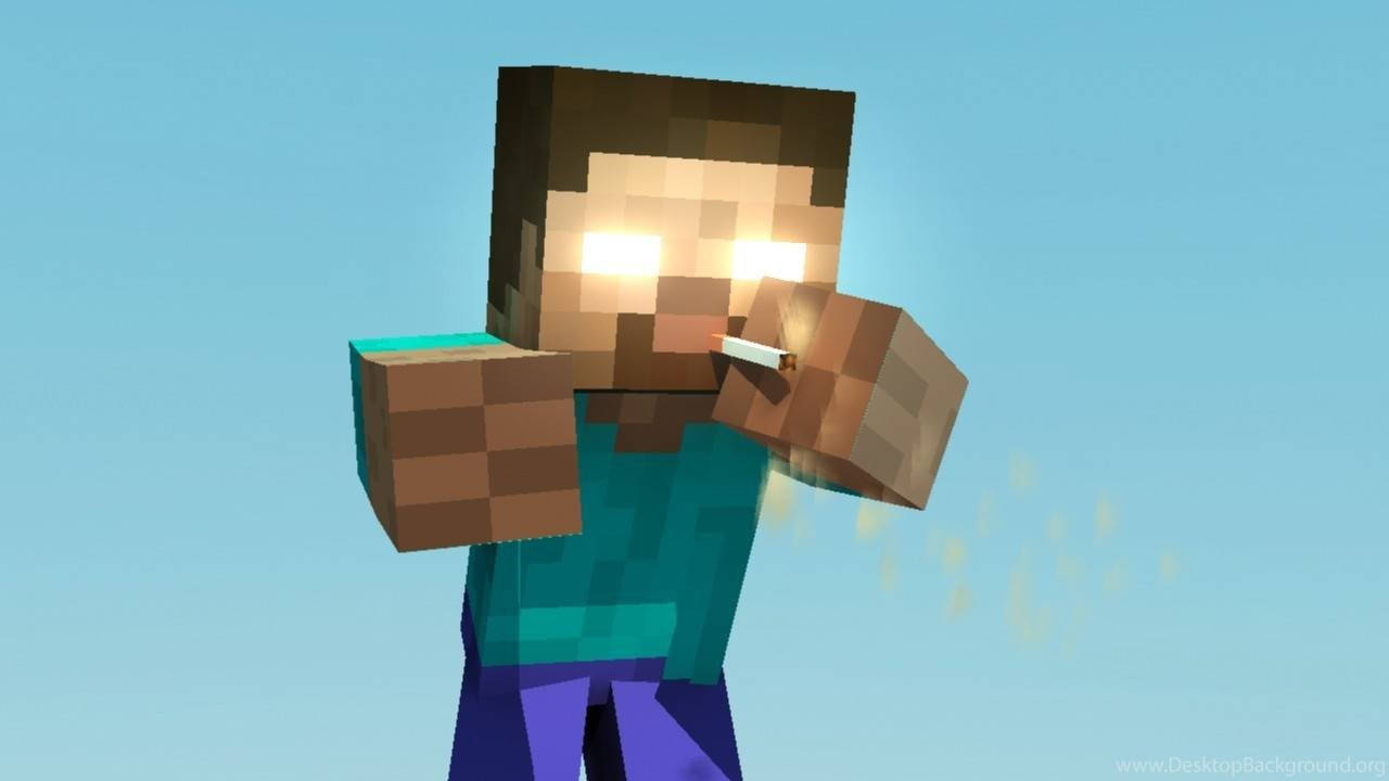 Herobrine, pixelated Minecraft character, cigarette, HD Desktop Wallpaper