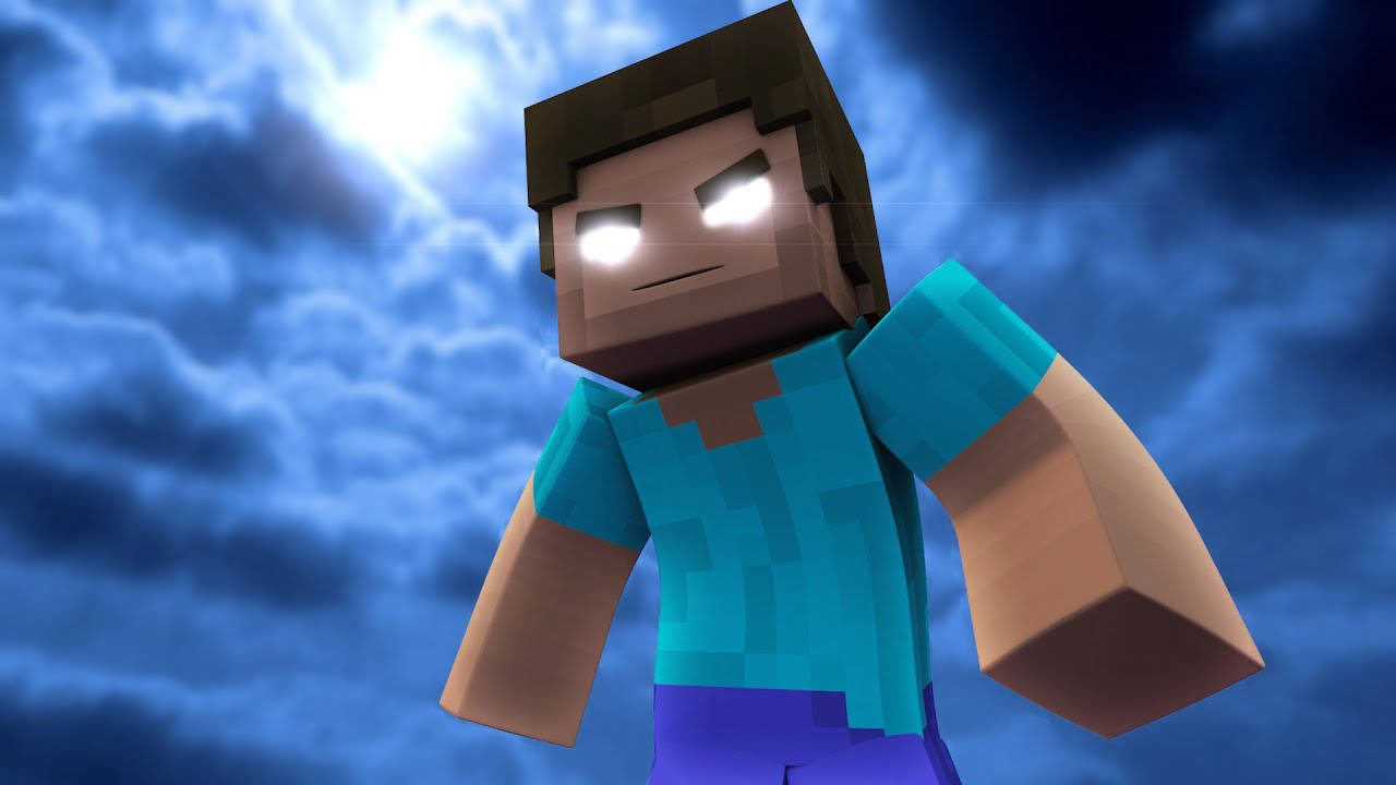 Herobrine, blue sky, stormy blue sky, HD Desktop Wallpaper