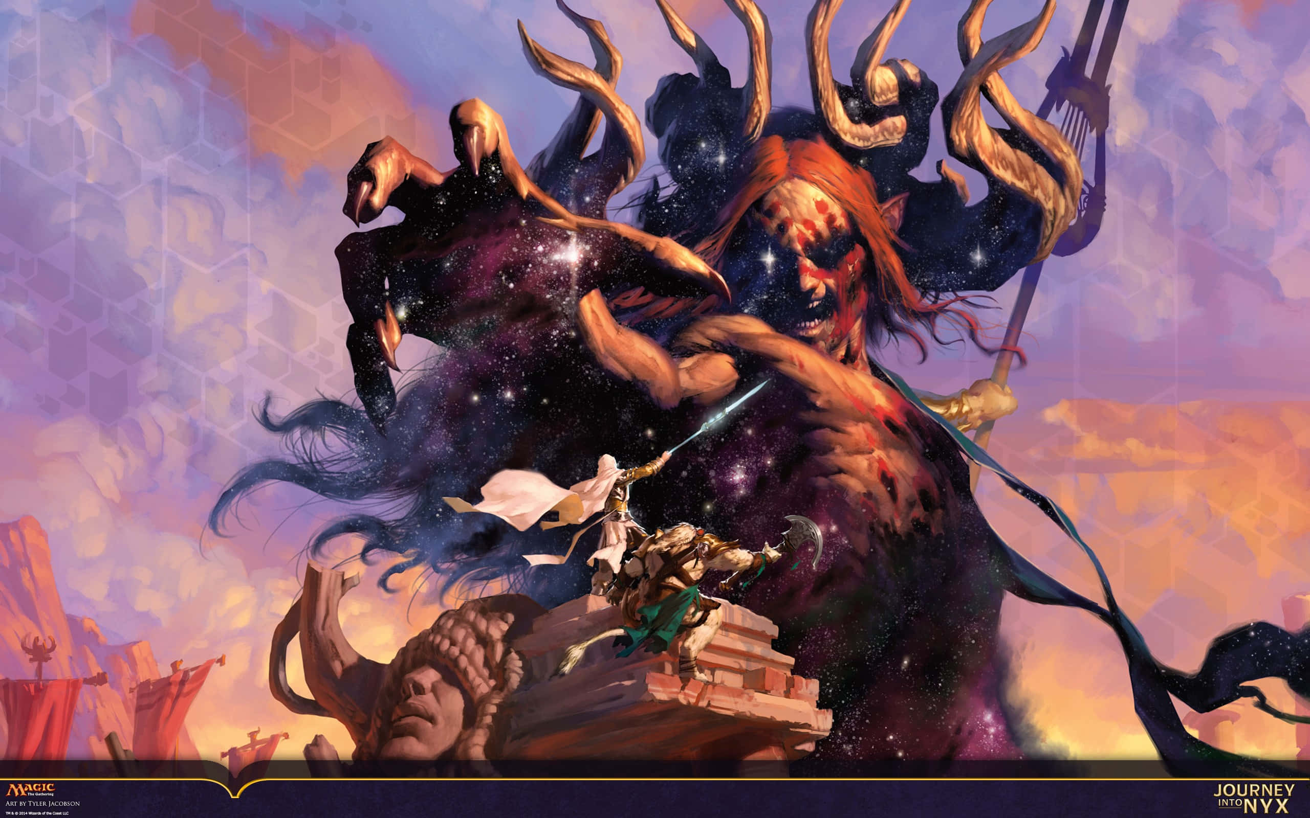 cosmic deity, antlered head, starry skin, 2K Desktop Wallpaper