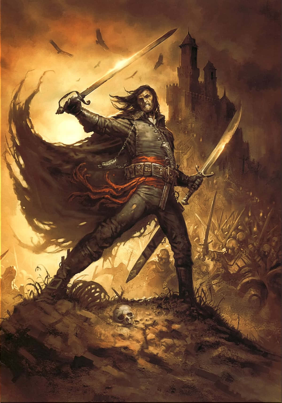 dark-haired warrior, leather armor, two swords, HD Phone Wallpaper