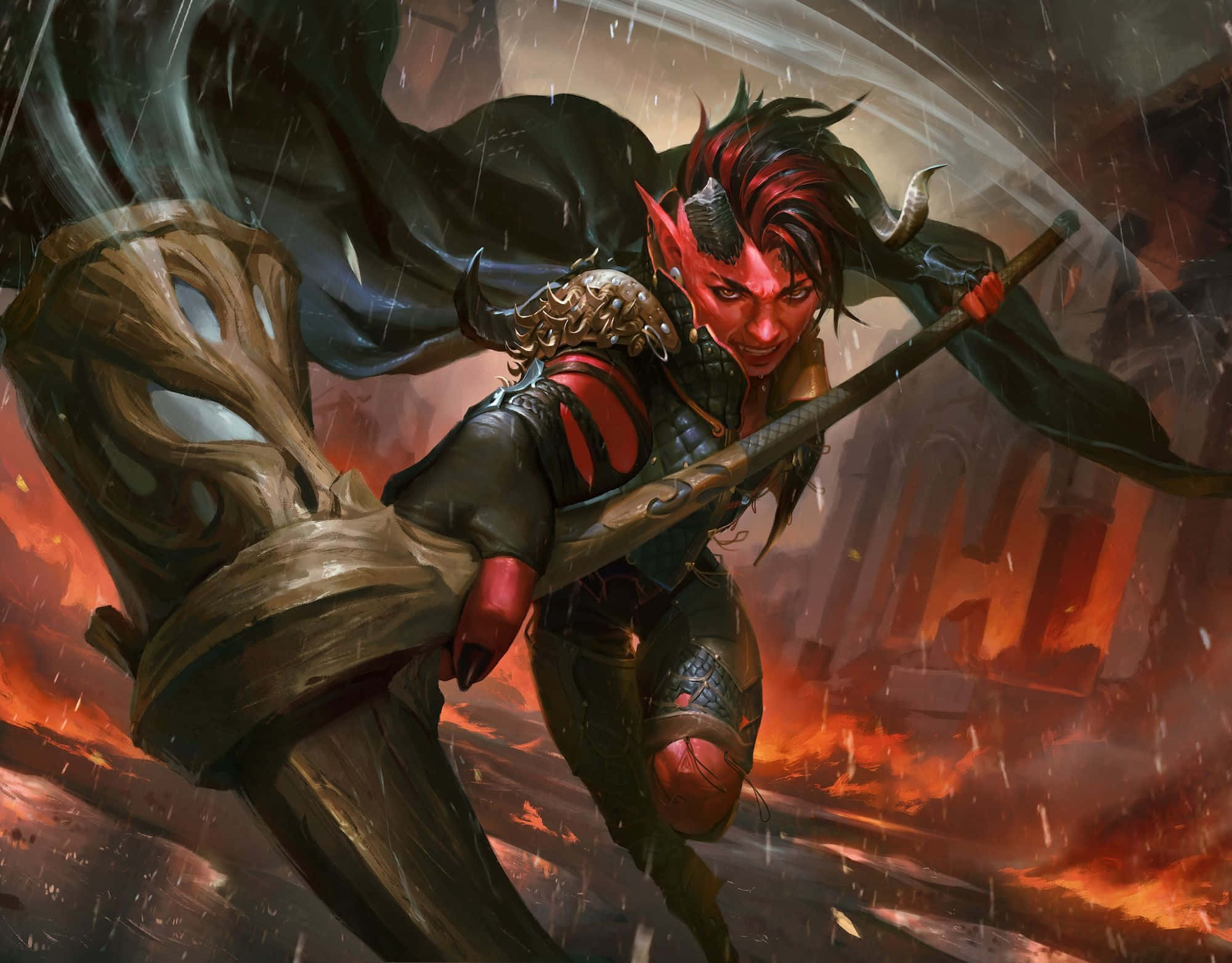 red-skinned devil, horns, black cape, Full HD Desktop Wallpaper