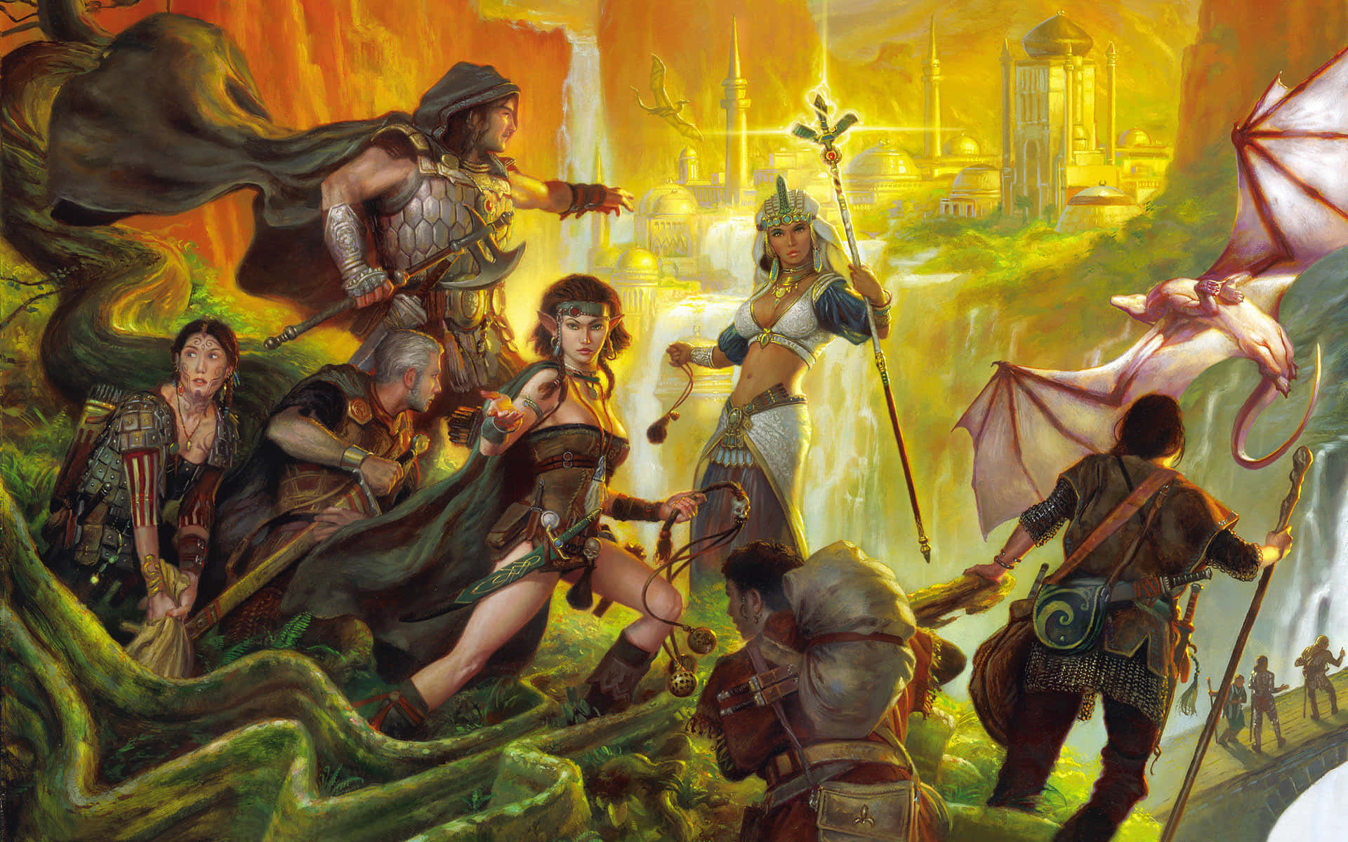 Epic Fantasy Adventure, fantasy adventure party, diverse warriors, Full HD Desktop Wallpaper