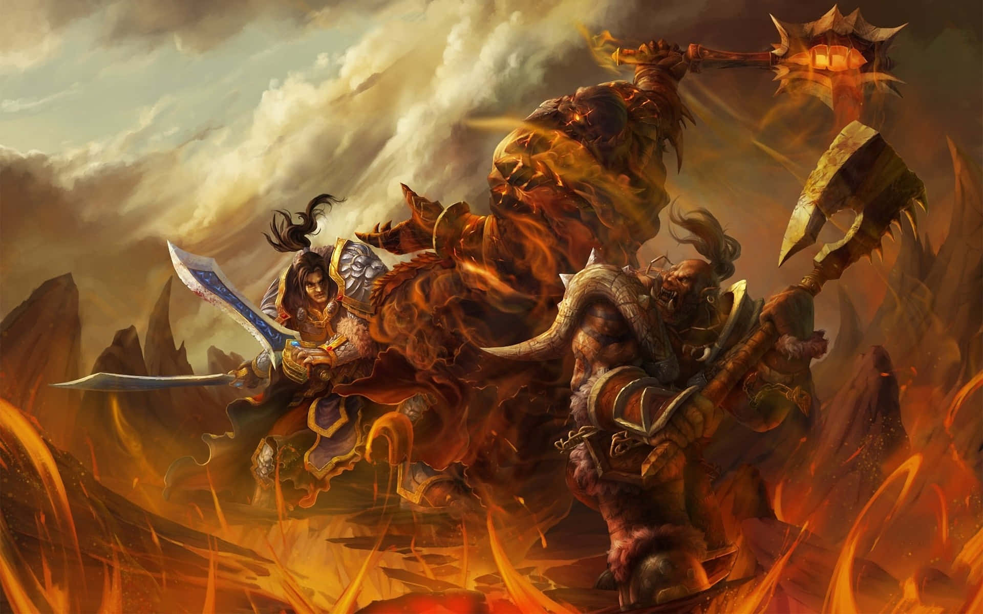 warrior, fiery steed, volcanic landscape, Full HD Desktop Wallpaper