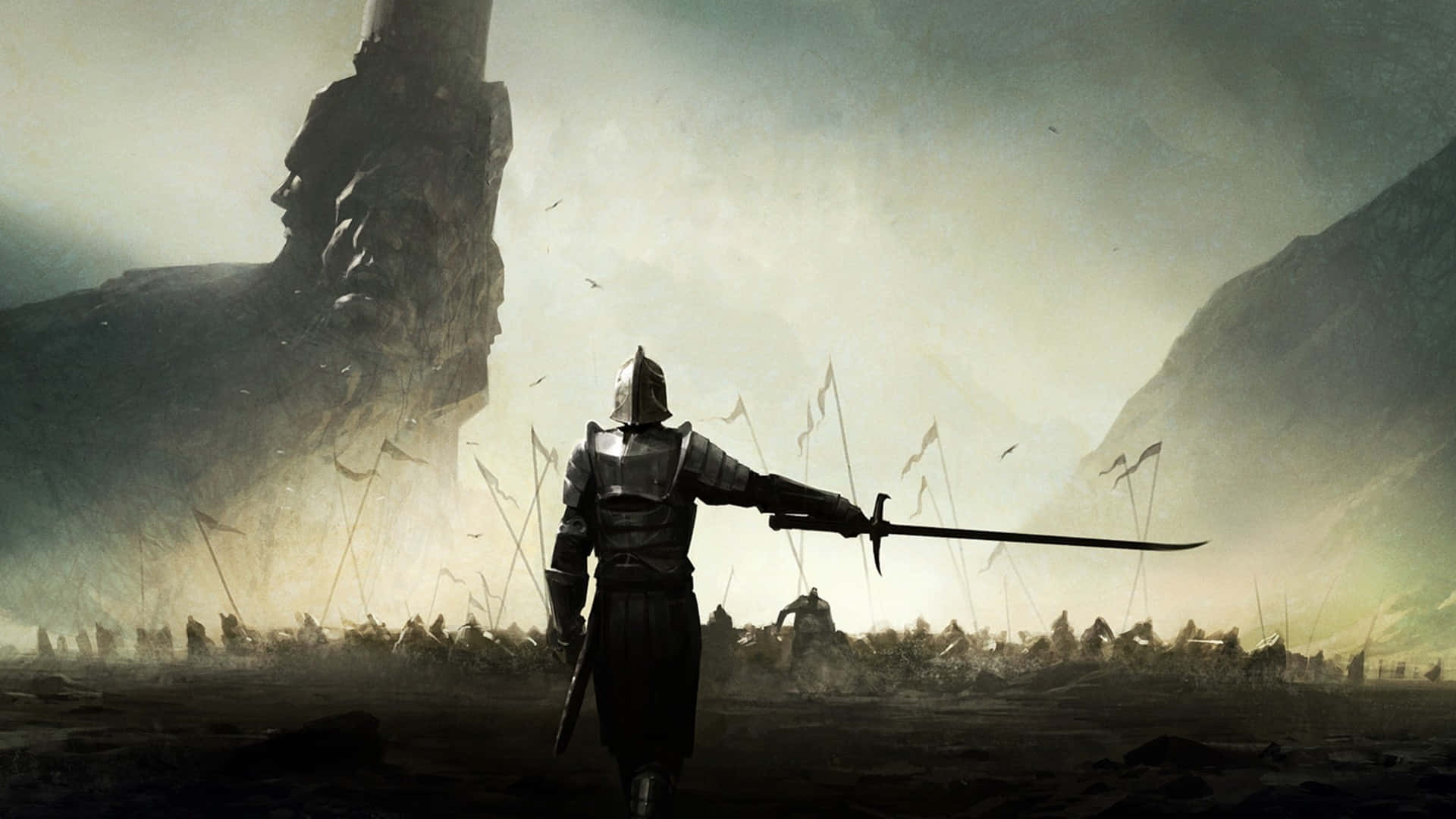 lone knight, full armor, sword drawn, Full HD Desktop Wallpaper