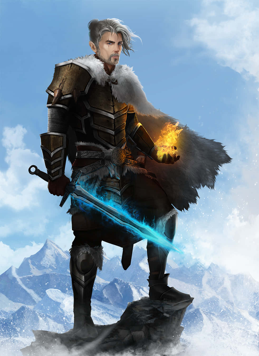 fantasy warrior, silver hair, snowy peak, HD Phone Wallpaper