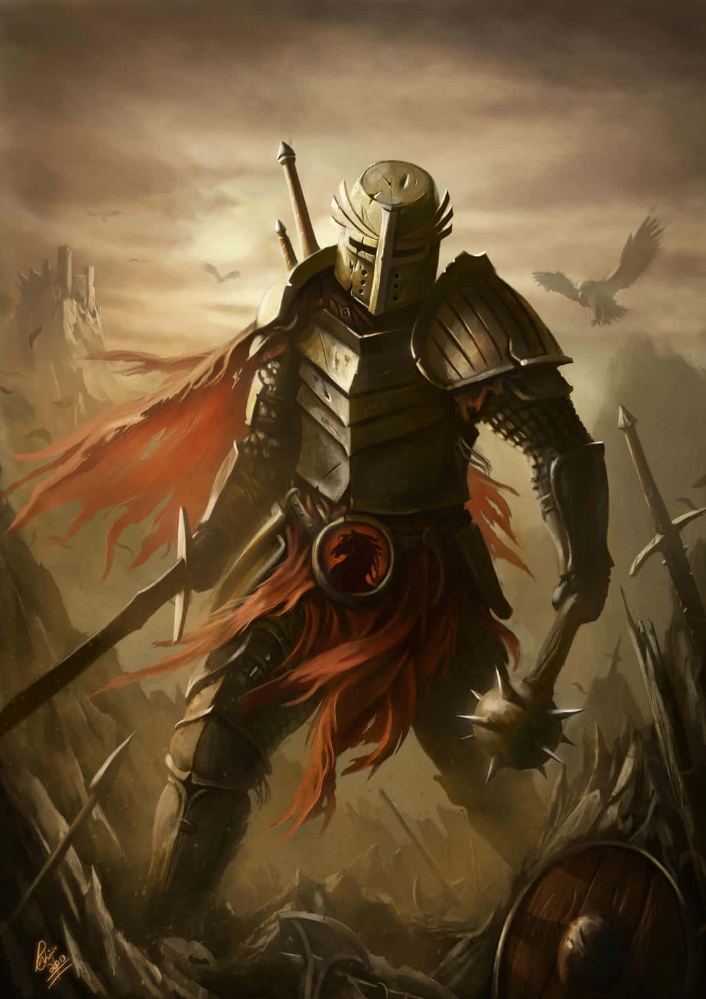 Warrior of Dawn, battlefield, knight in full armor, HD Phone Wallpaper