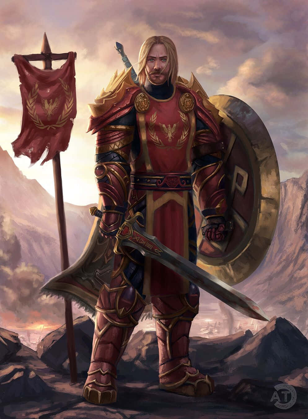 Heroic Fantasy, knight, red and gold armor, HD Phone Wallpaper