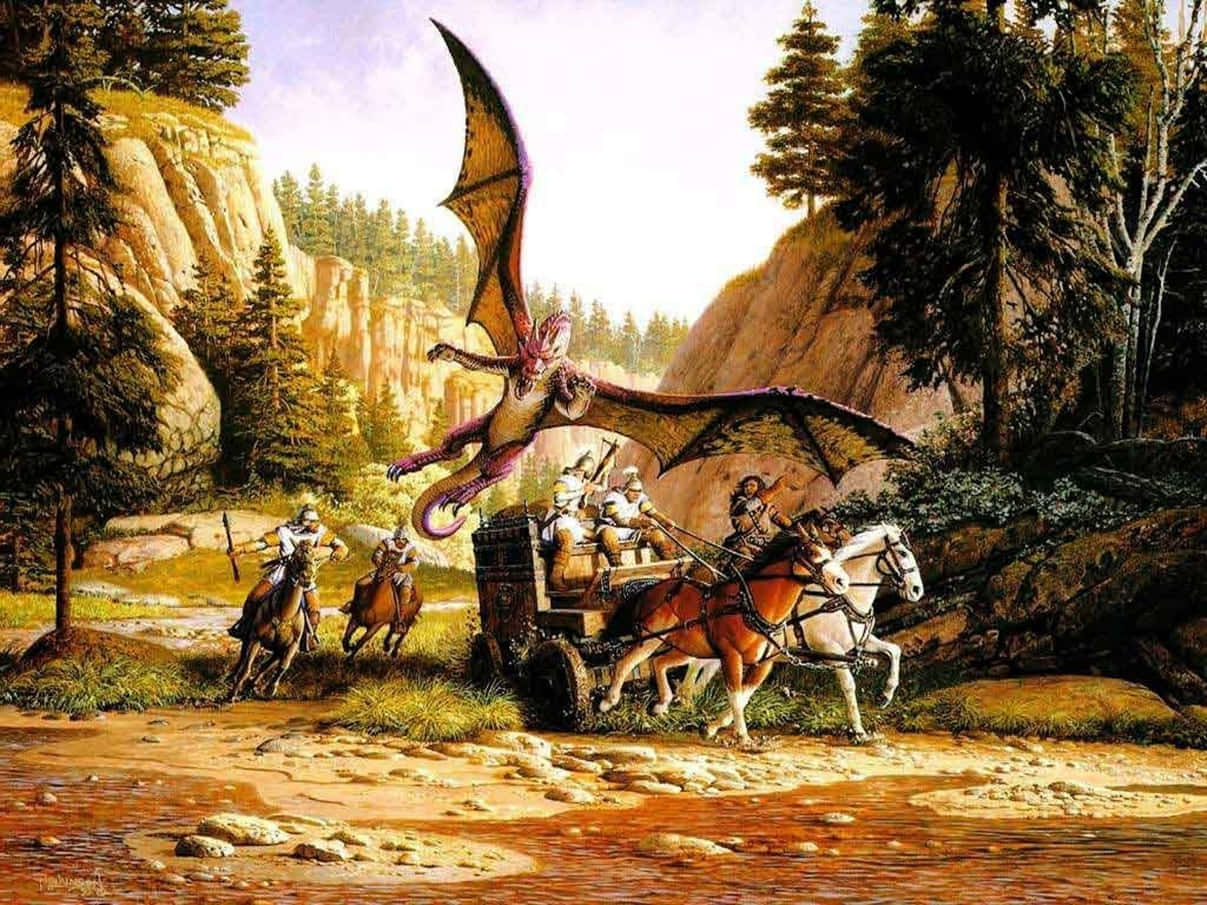 dragon, enchanted forest, wagon, SD Desktop Wallpaper