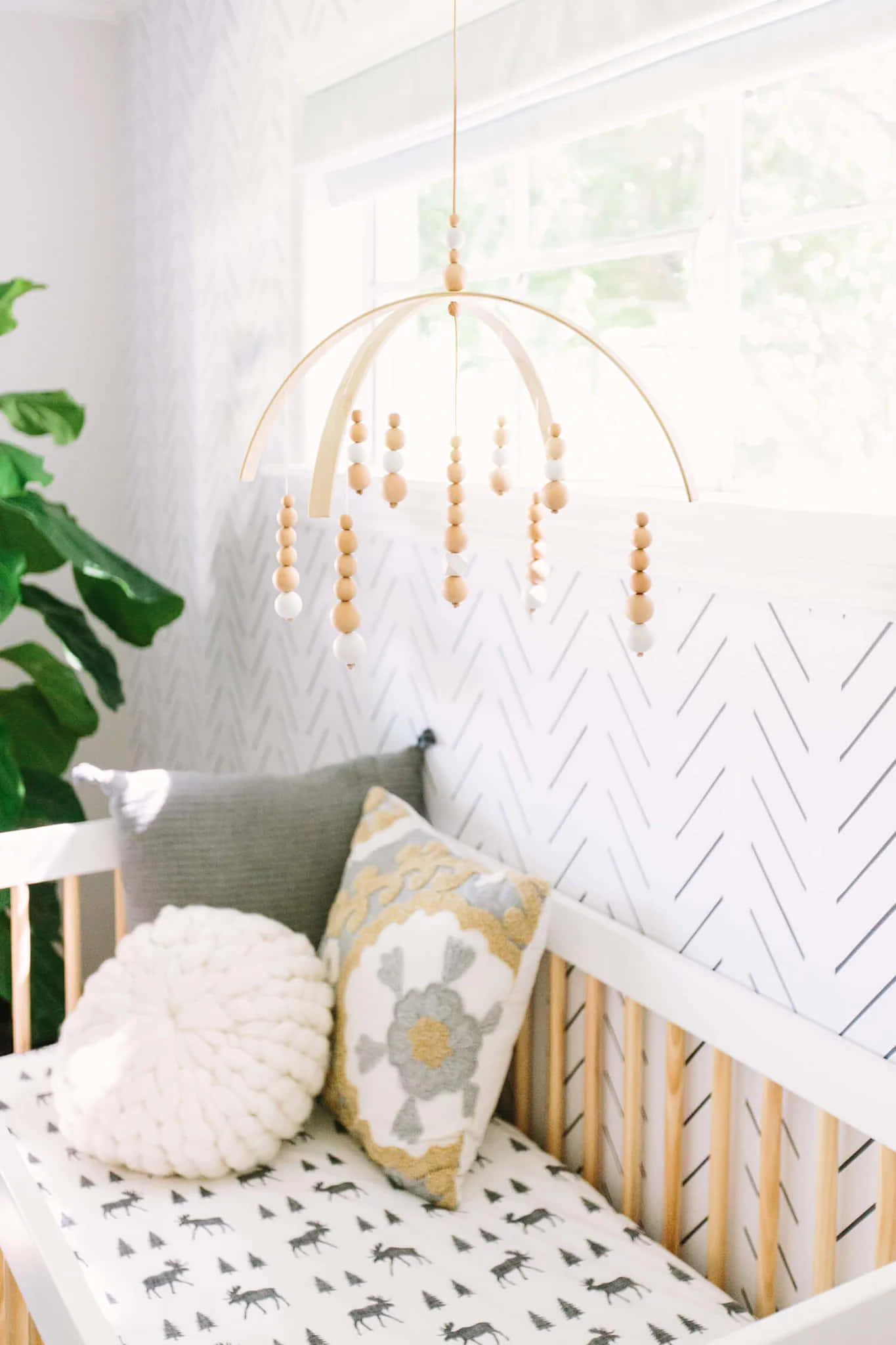 nursery, crib, patterned bedding, Full HD Phone Wallpaper