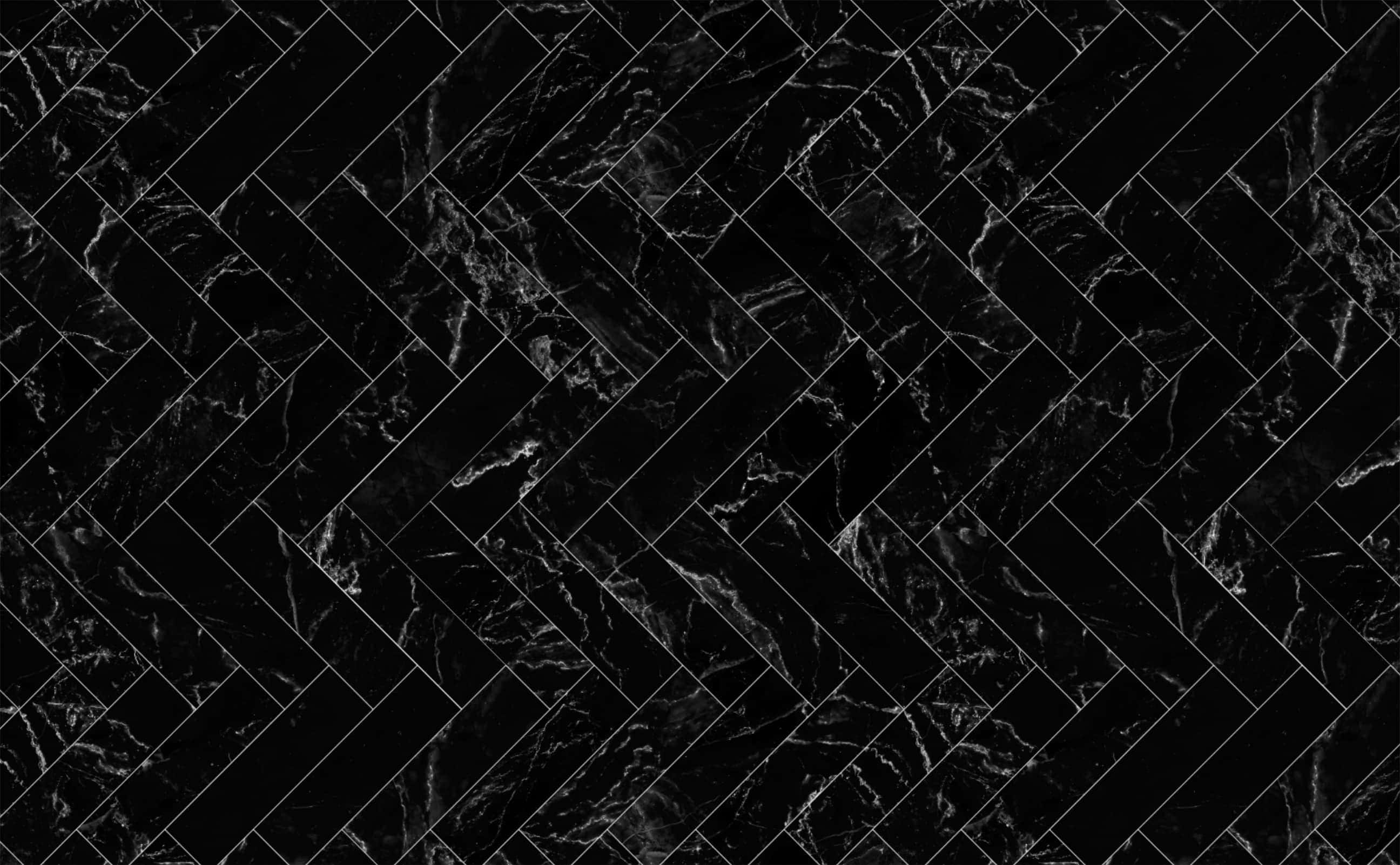 black marble, herringbone pattern, white veining, 2K Desktop Wallpaper