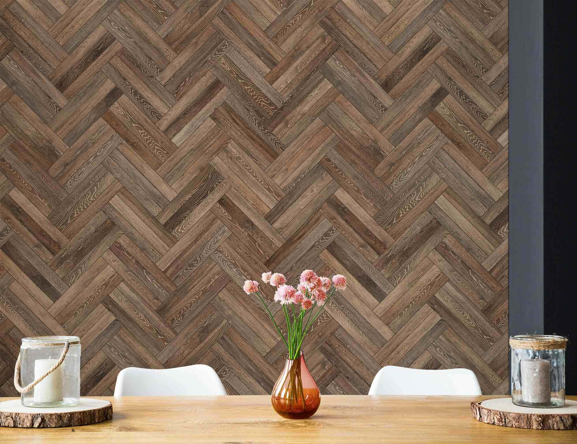 herringbone wood wall, rustic table, pink flowers, Full HD Desktop Wallpaper