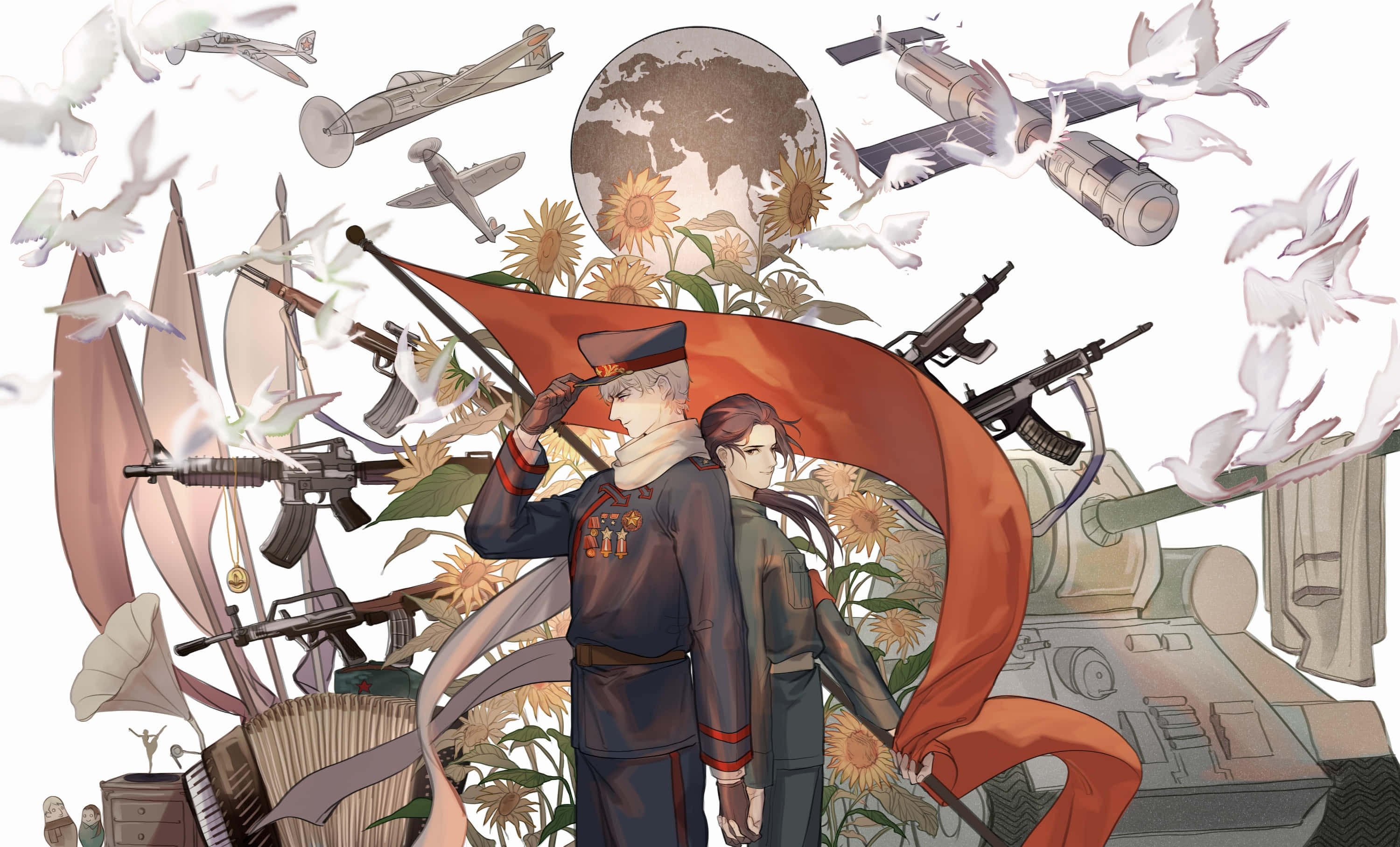 Hetalia, red flag, warplanes, 2K Desktop Wallpaper