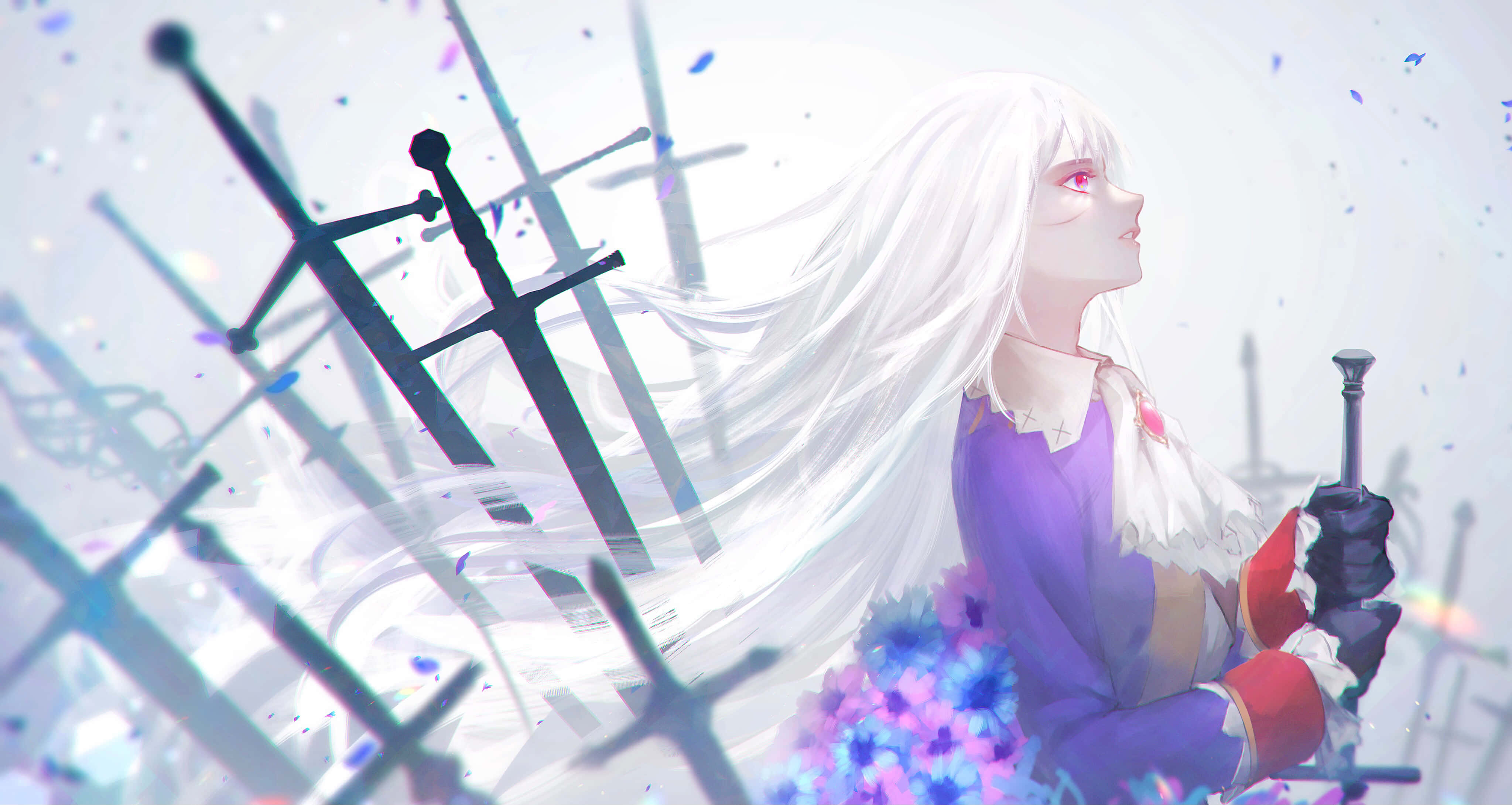 Hetalia, white-haired anime girl, purple, 4K Desktop Wallpaper