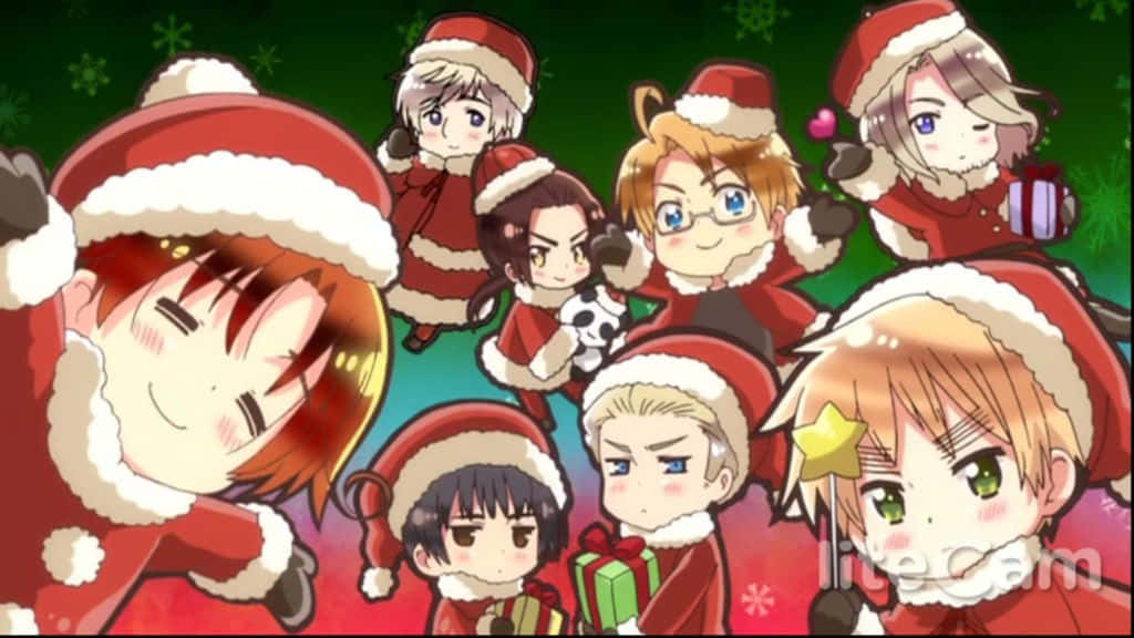 Hetalia, anime group, festive red Santa outfits, SD Desktop Wallpaper