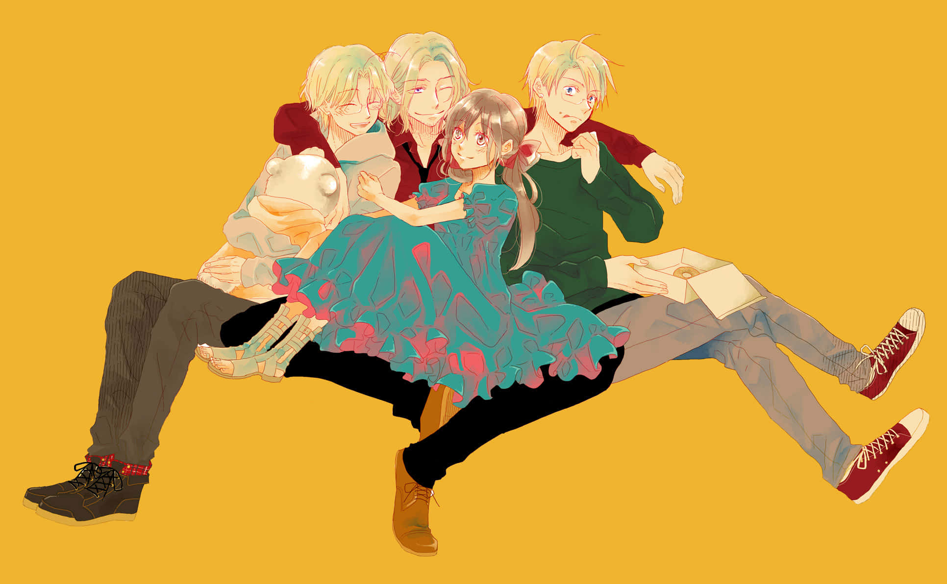 Hetalia, anime characters, bench, Full HD Desktop Wallpaper