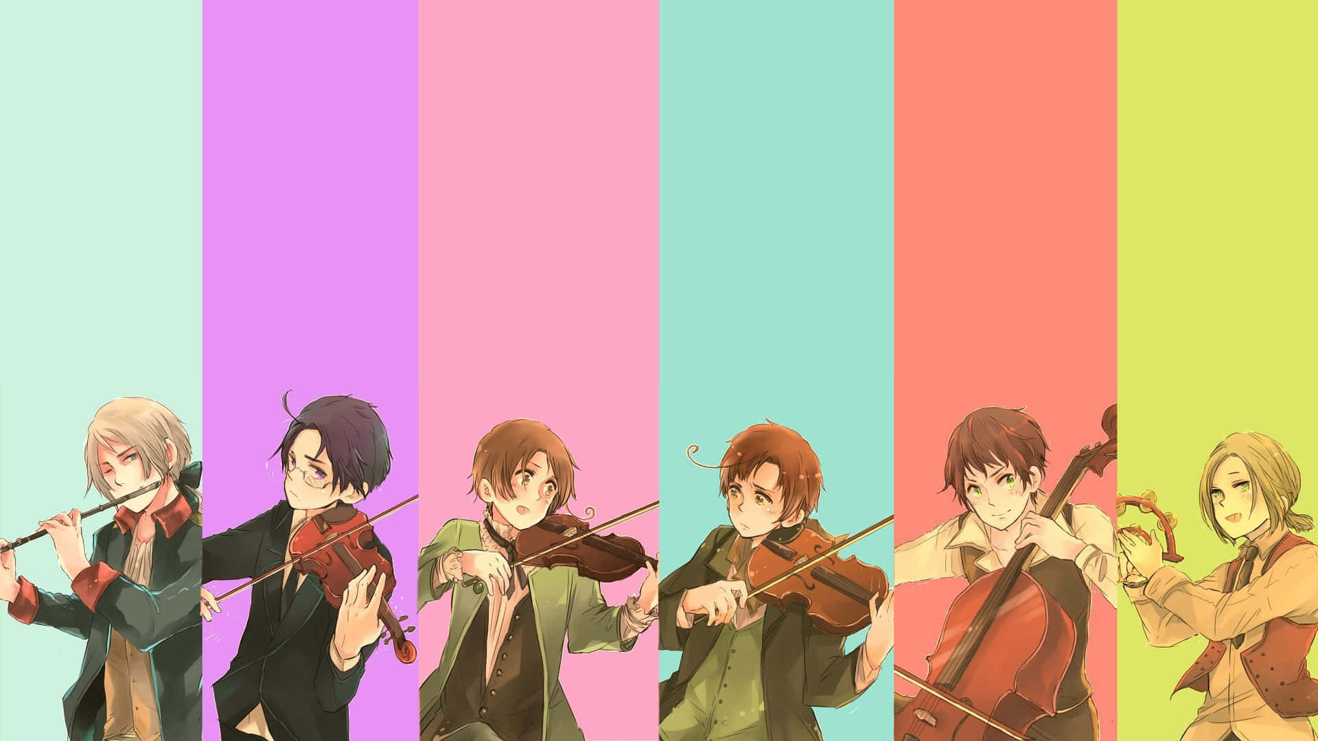 Hetalia, anime musicians, string instruments, Full HD Desktop Wallpaper