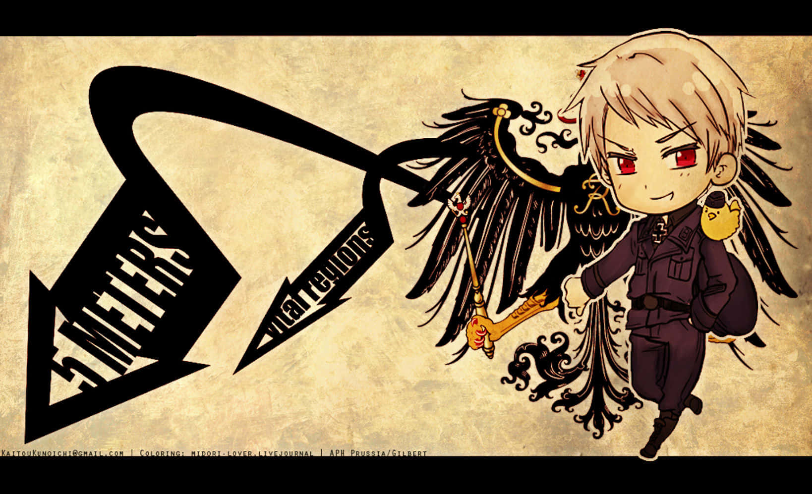 Hetalia, chibi anime boy, black wings, HD Desktop Wallpaper