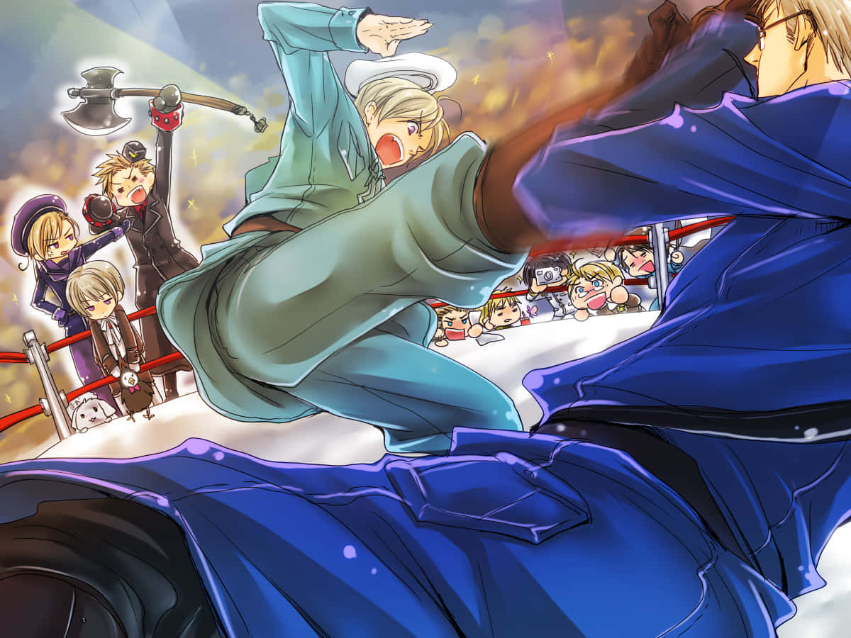 Hetalia, anime characters, battle in a ring, SD Desktop Wallpaper