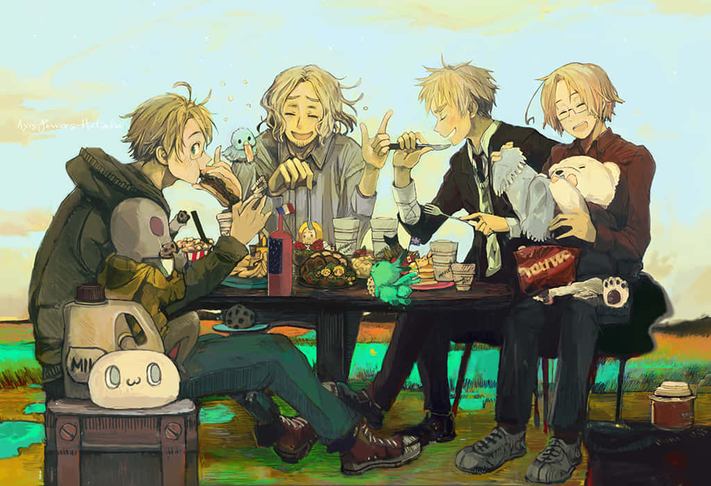 Hetalia, anime characters, outdoor picnic, SD Desktop Wallpaper